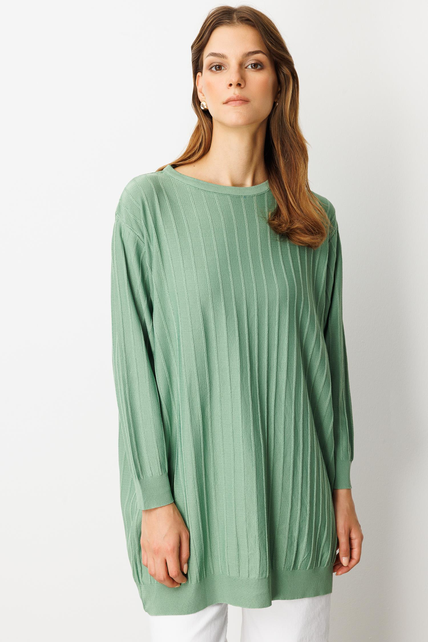 Çizgi Desen Pamuklu Triko Tunik-ÇAĞLA