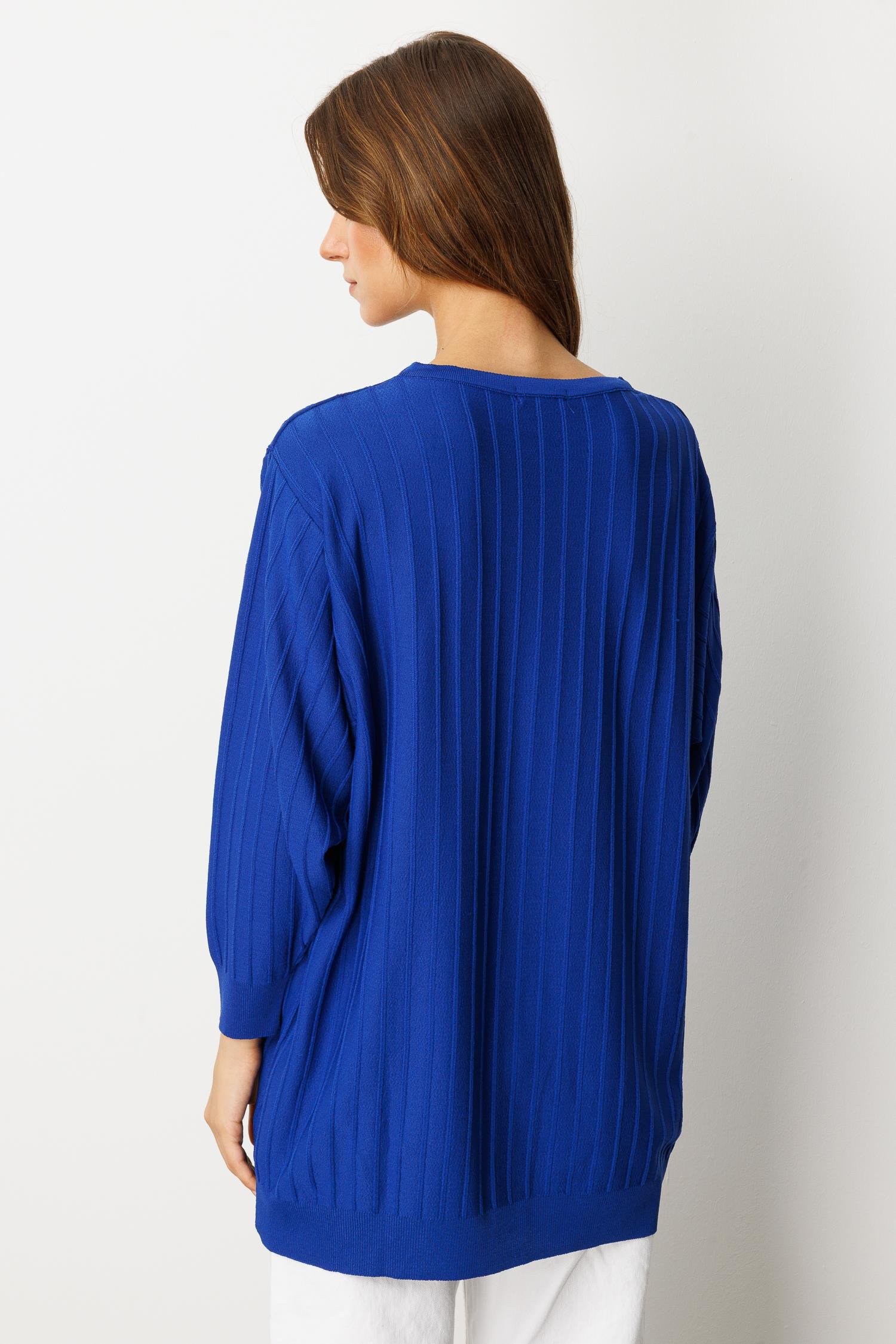 Çizgi Desen Pamuklu Triko Tunik-SAX