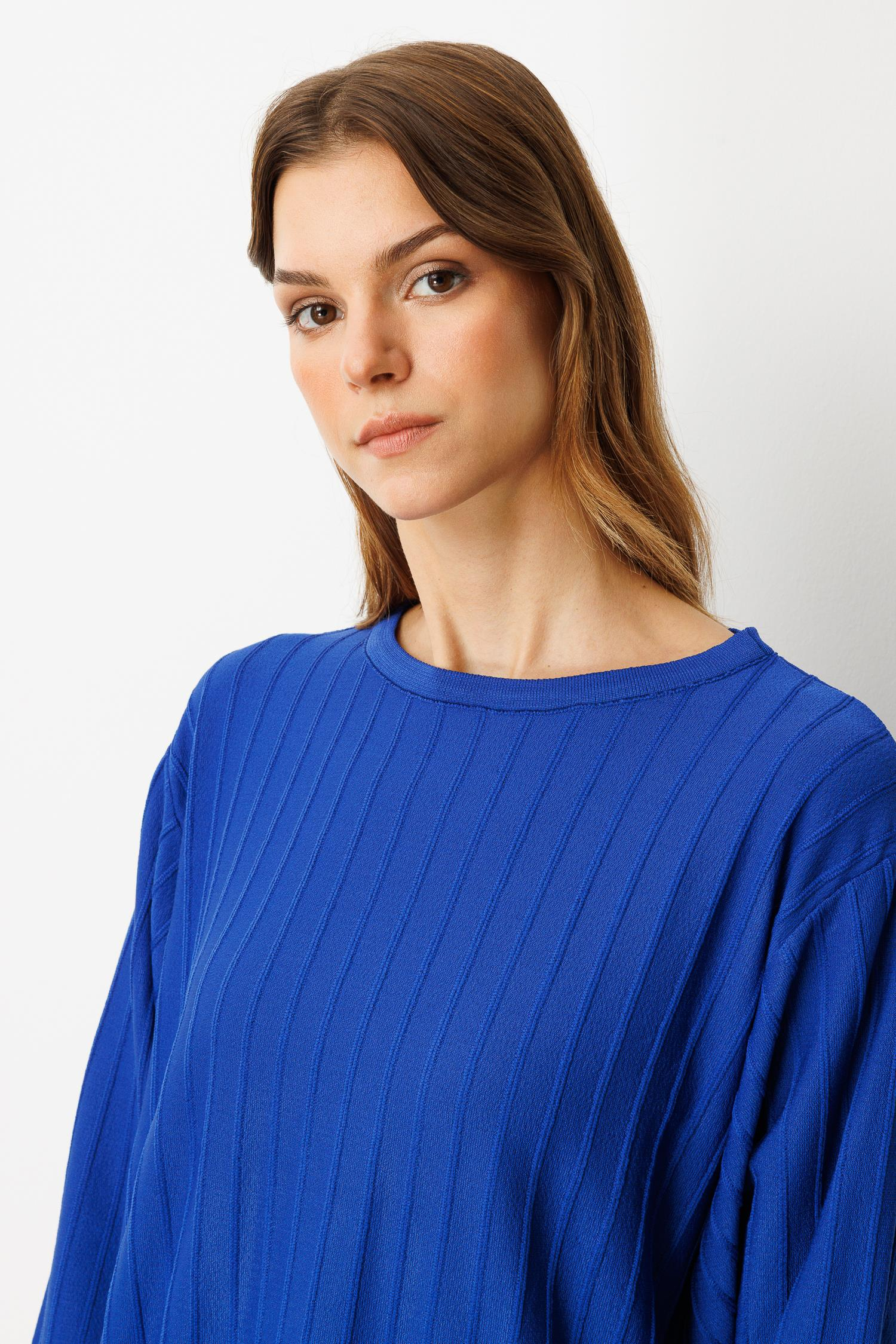 Çizgi Desen Pamuklu Triko Tunik-SAX