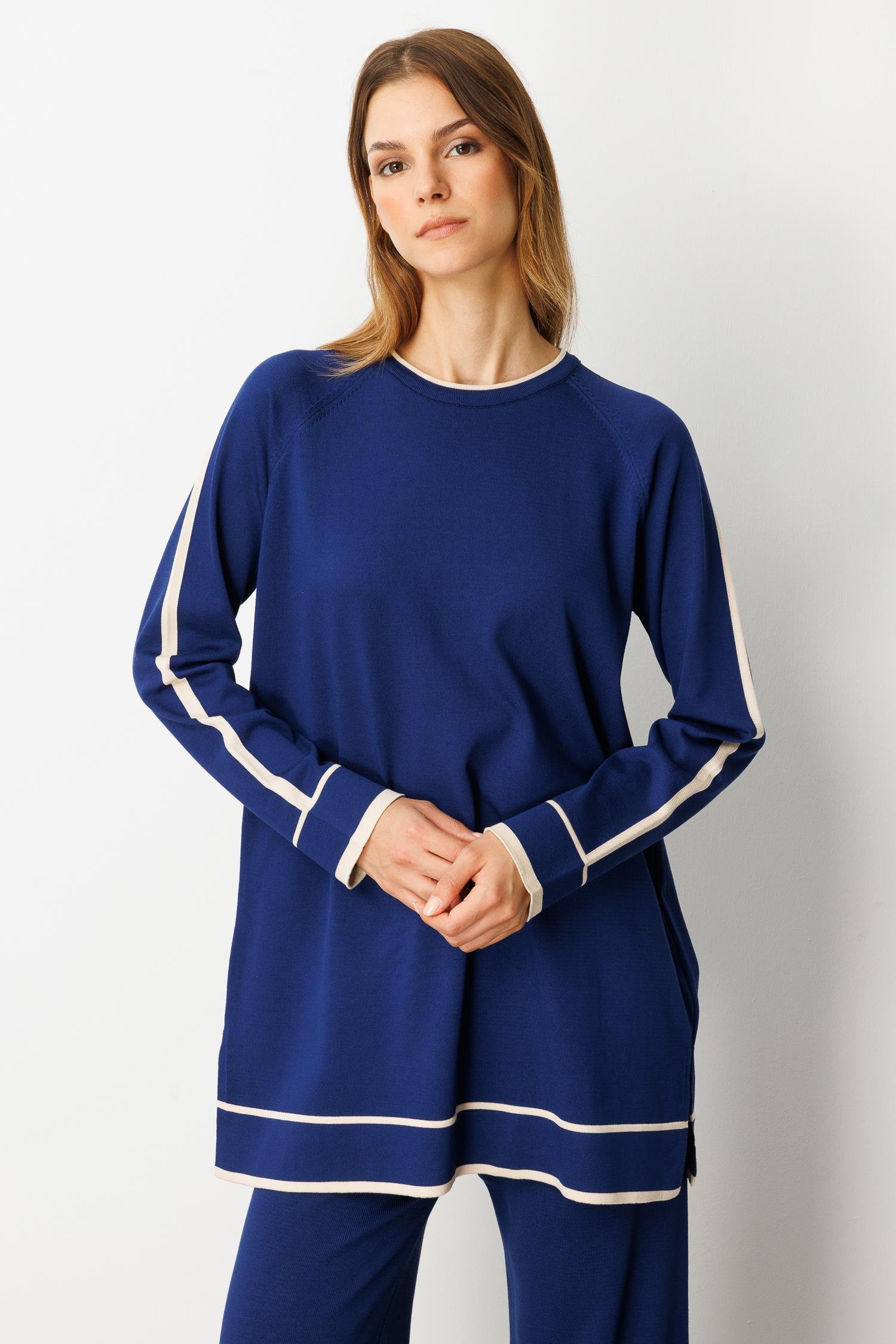 Çizgi Detaylı Triko Takım-SAX