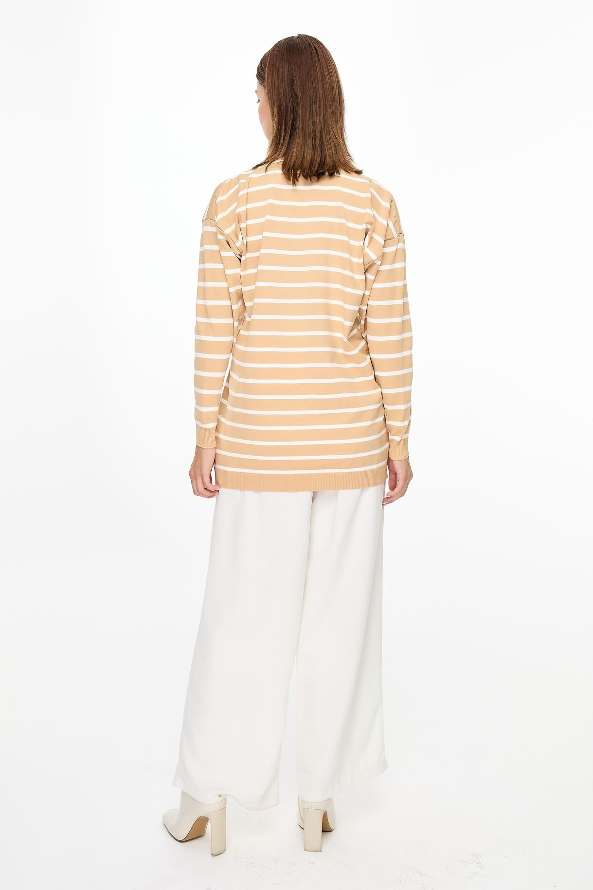 Çizgili Basic Triko Tunik - BİSKÜVİ
