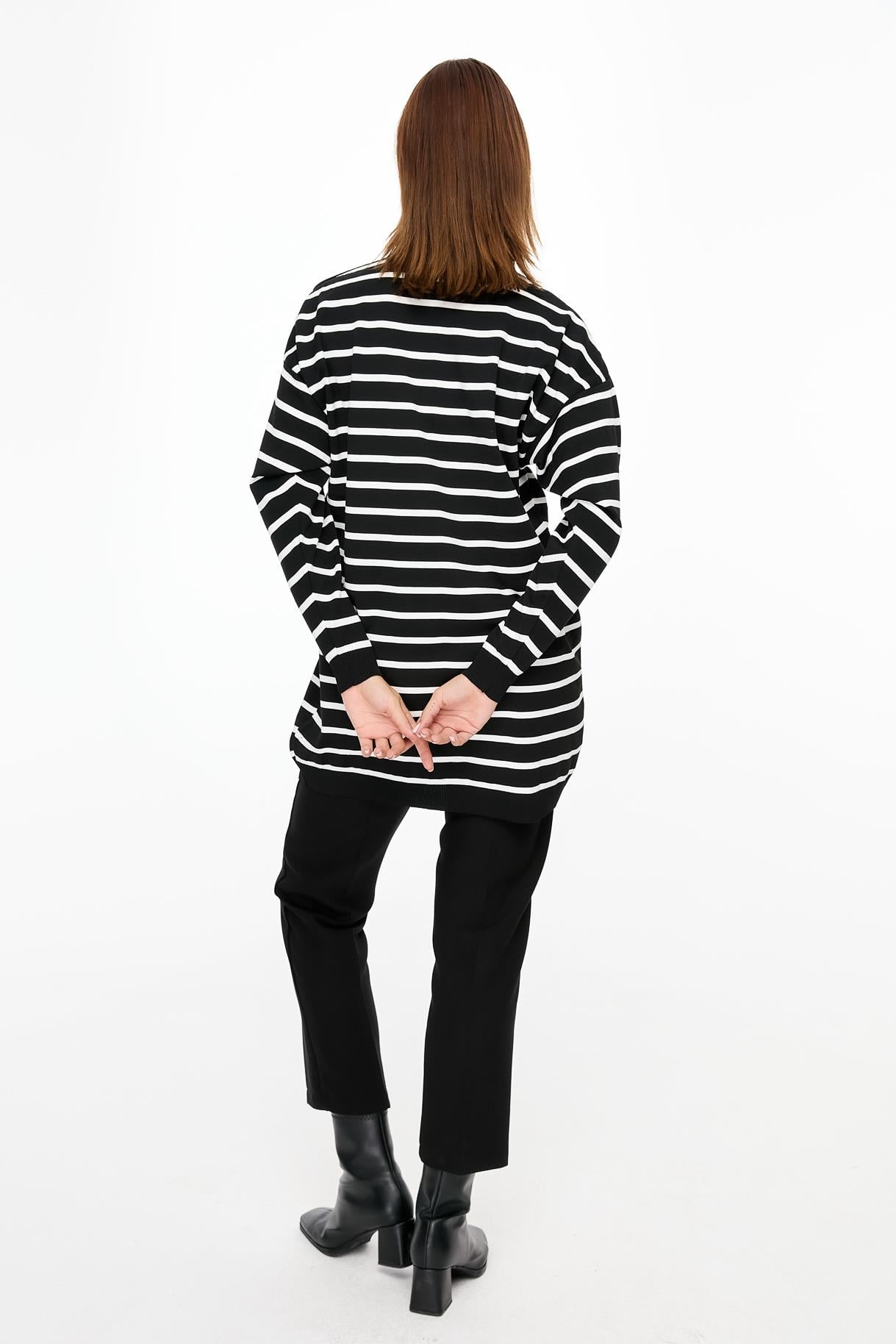 Çizgili Basic Triko Tunik - SİYAH