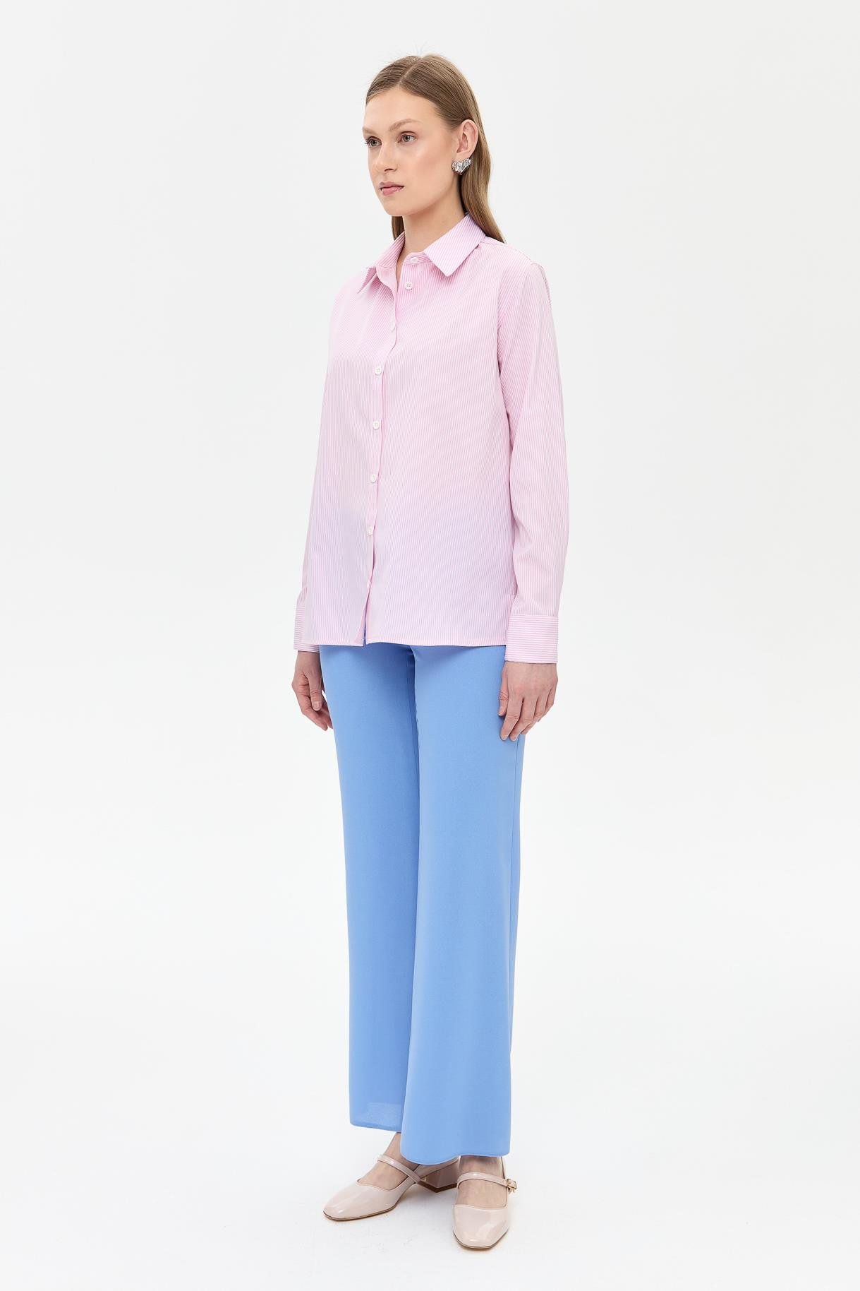 Çizgili Koton Gömlek - PEMBE