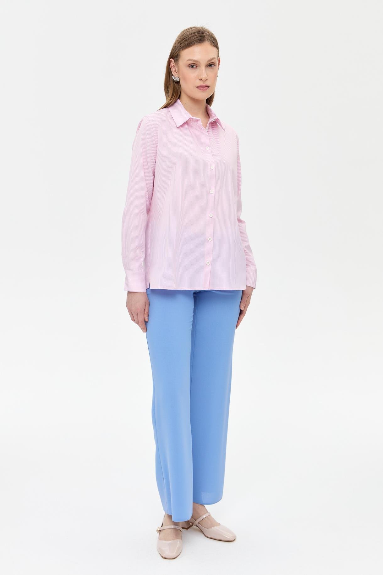 Çizgili Koton Gömlek - PEMBE