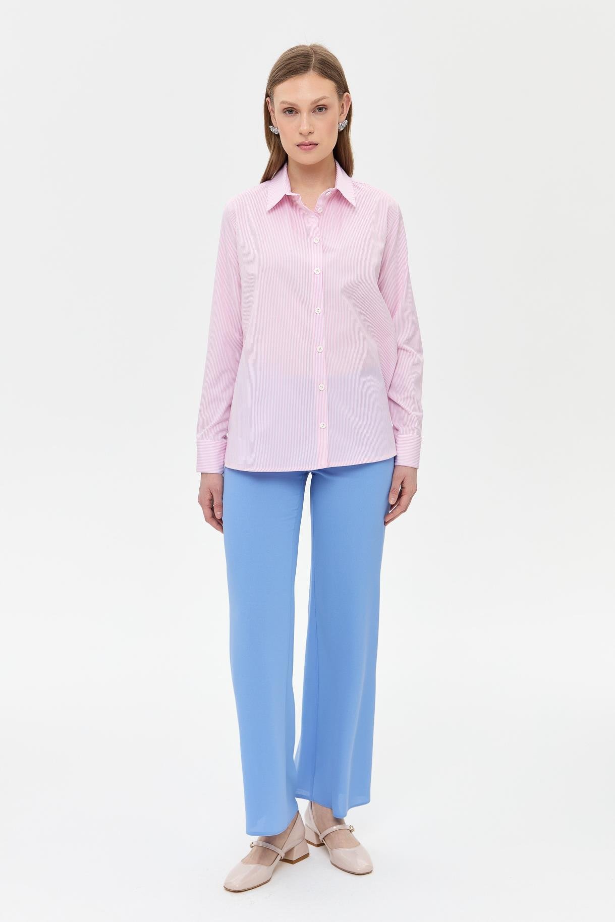Çizgili Koton Gömlek - PEMBE