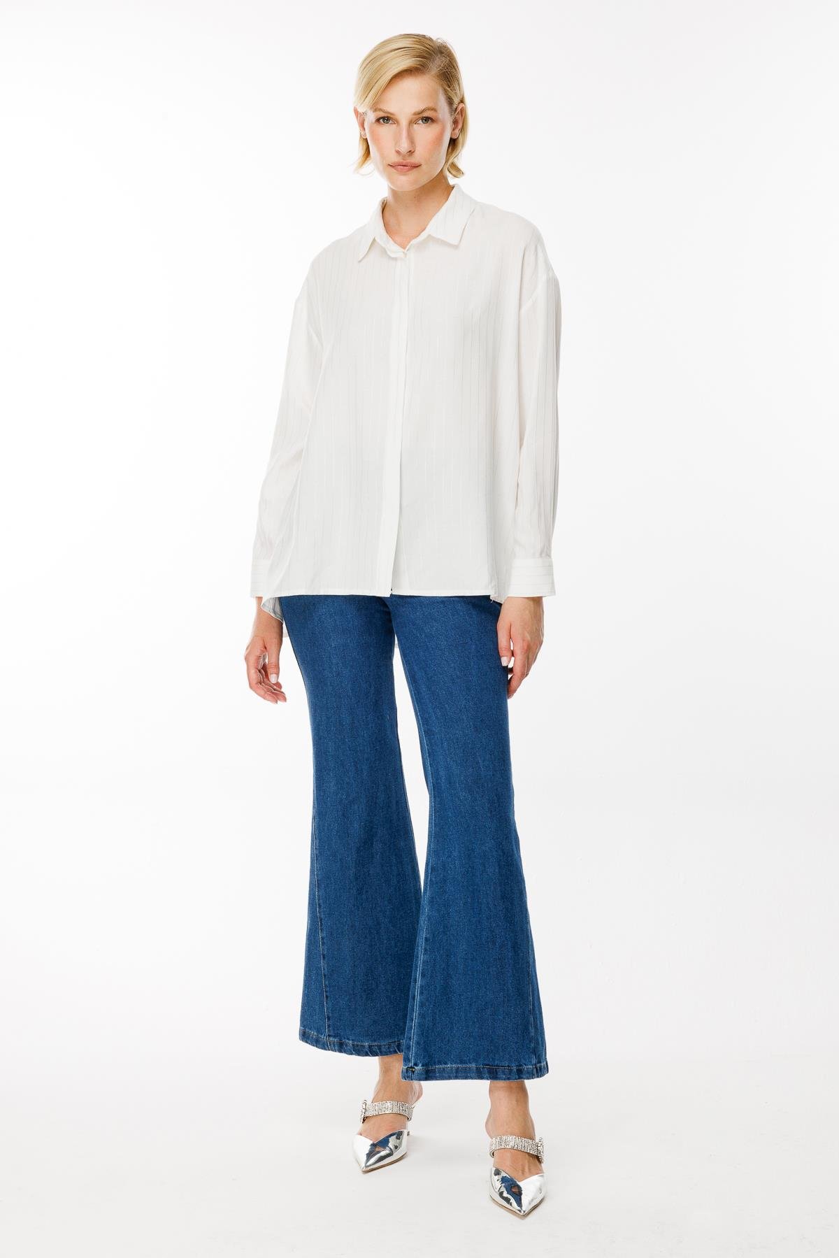 Çizgili Ve Sim Detaylı Gömlek - KEMIK