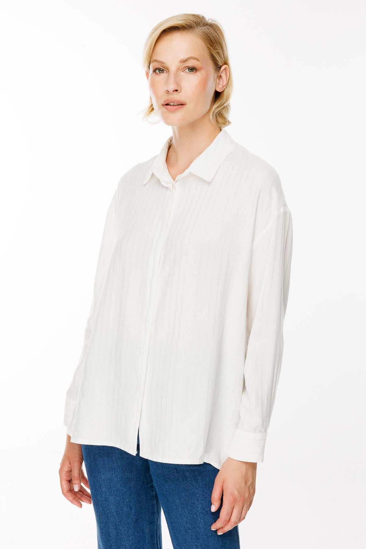 Çizgili Ve Sim Detaylı Gömlek - KEMIK