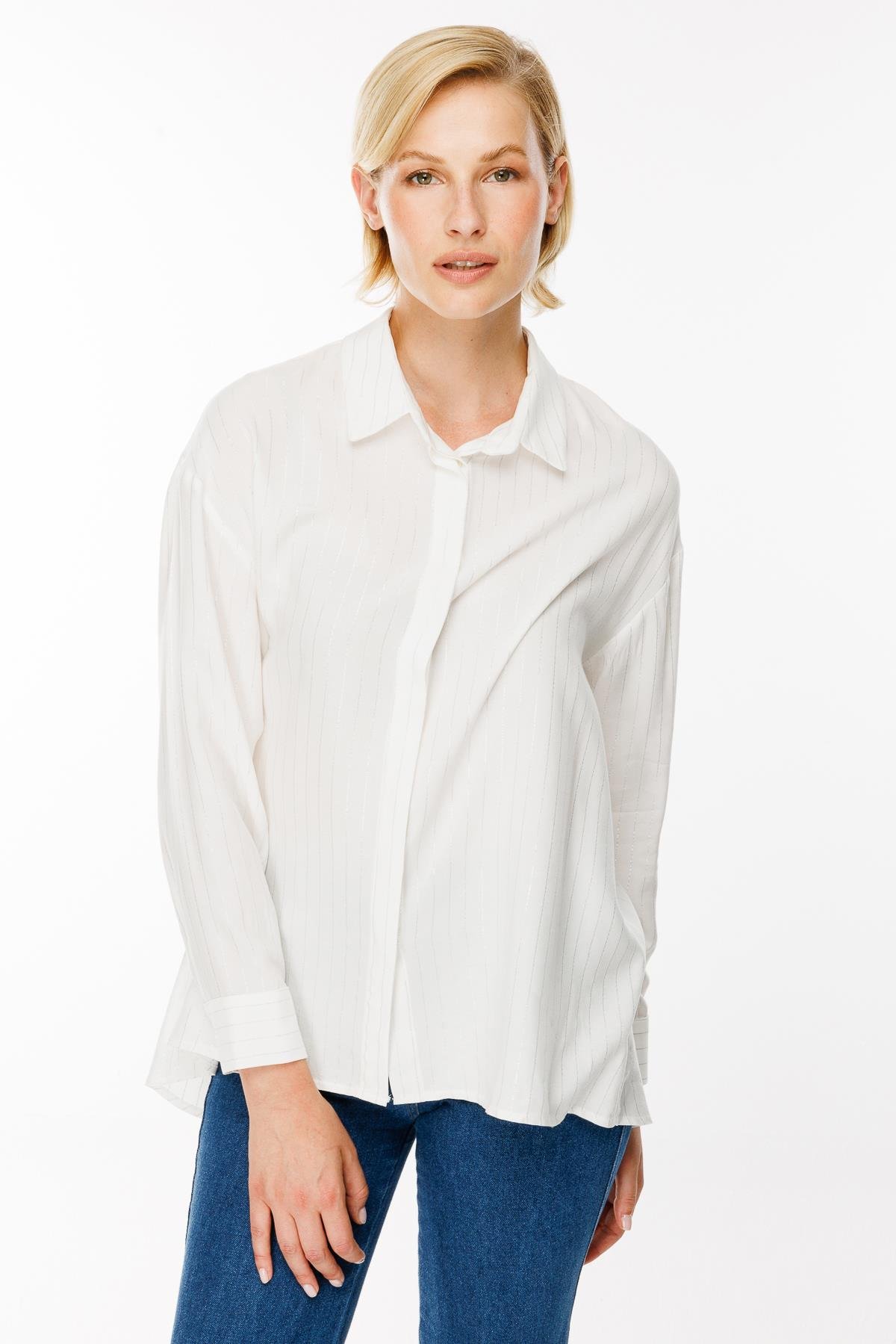 Çizgili Ve Sim Detaylı Gömlek - KEMIK