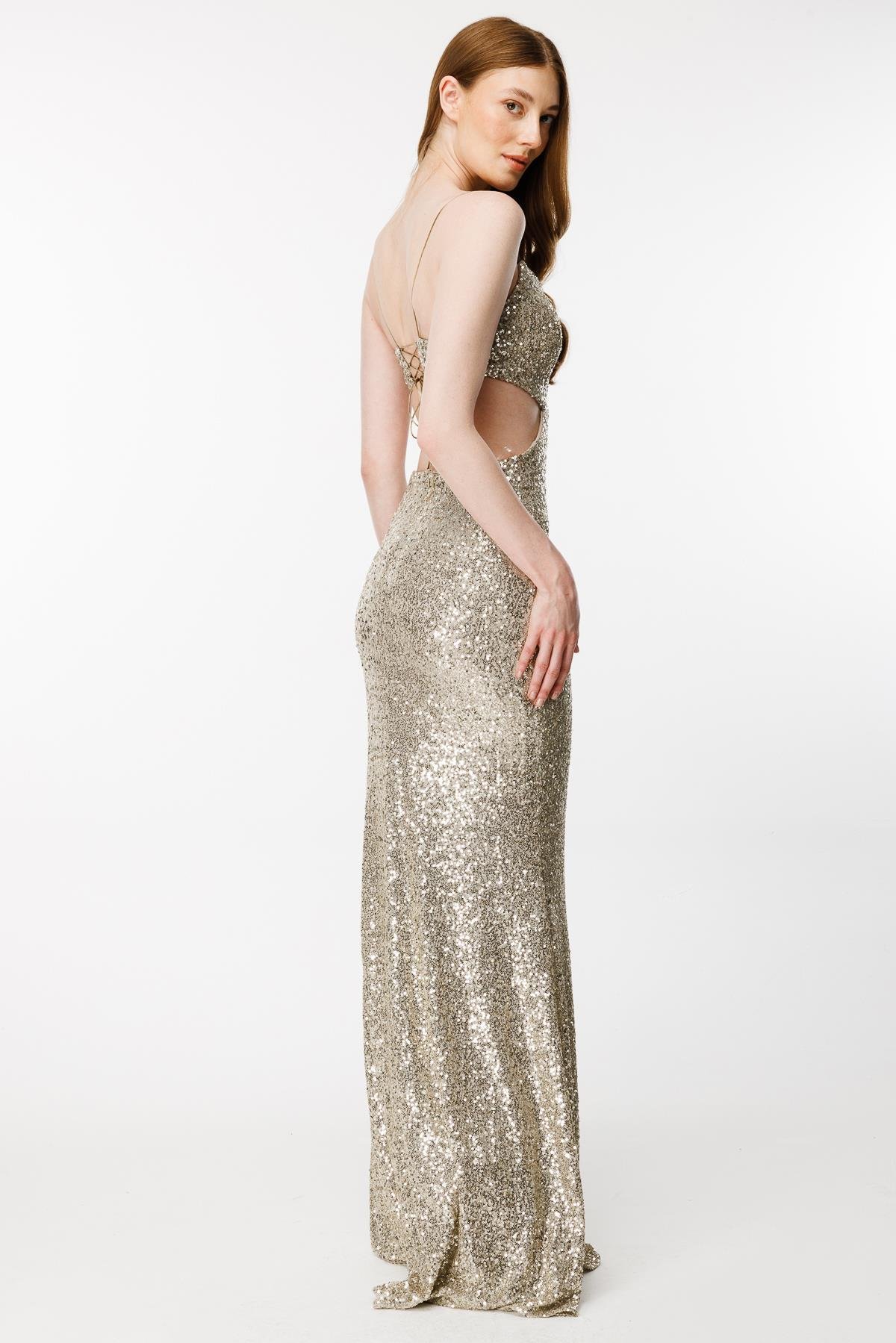 Cut Out Detaylı Payet Abiye - GOLD