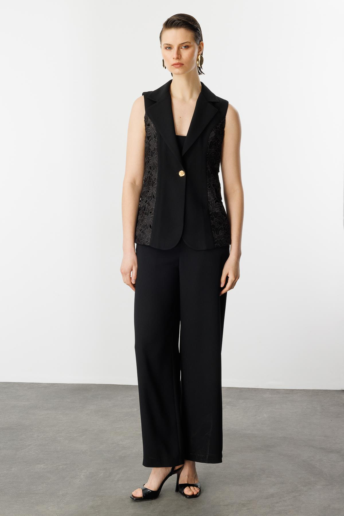 Dantel Detay Yelek-SİYAH