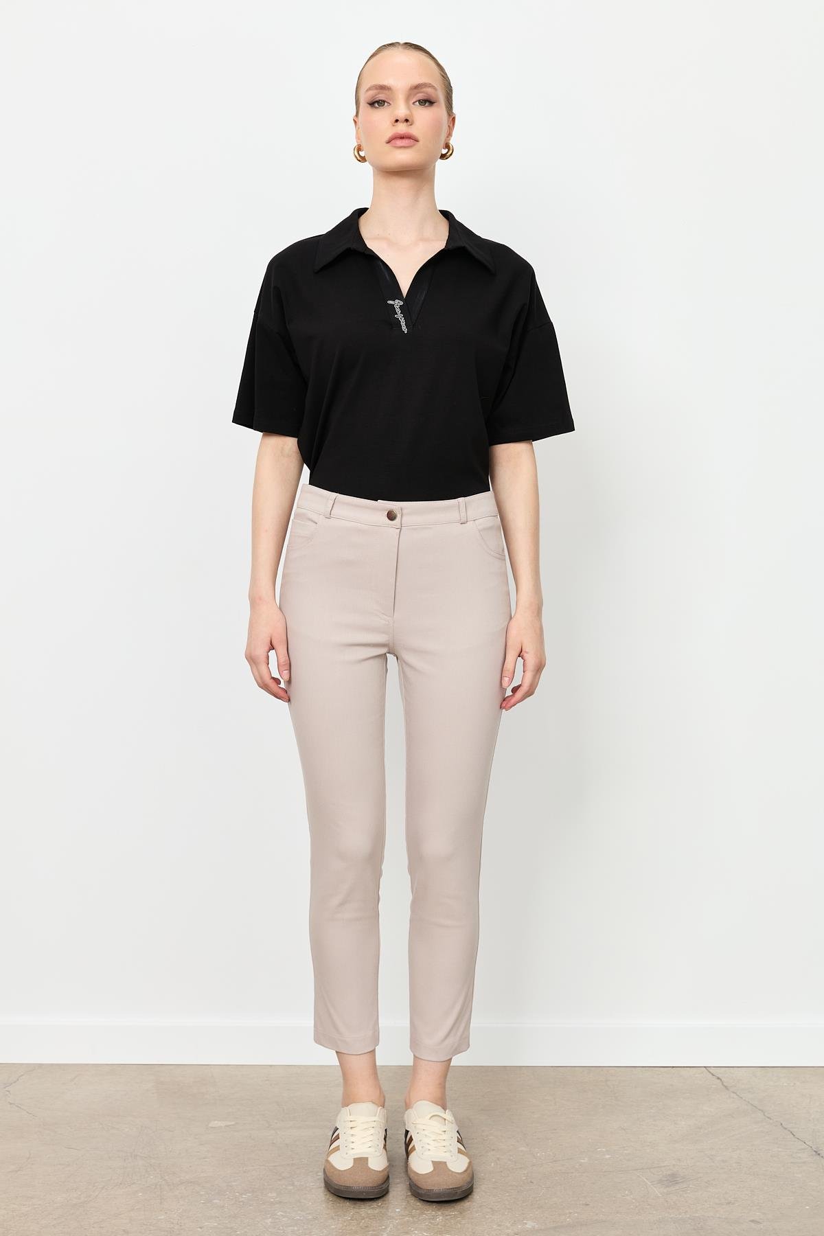 Dar Paça Pamuk Pantolon-TAŞ