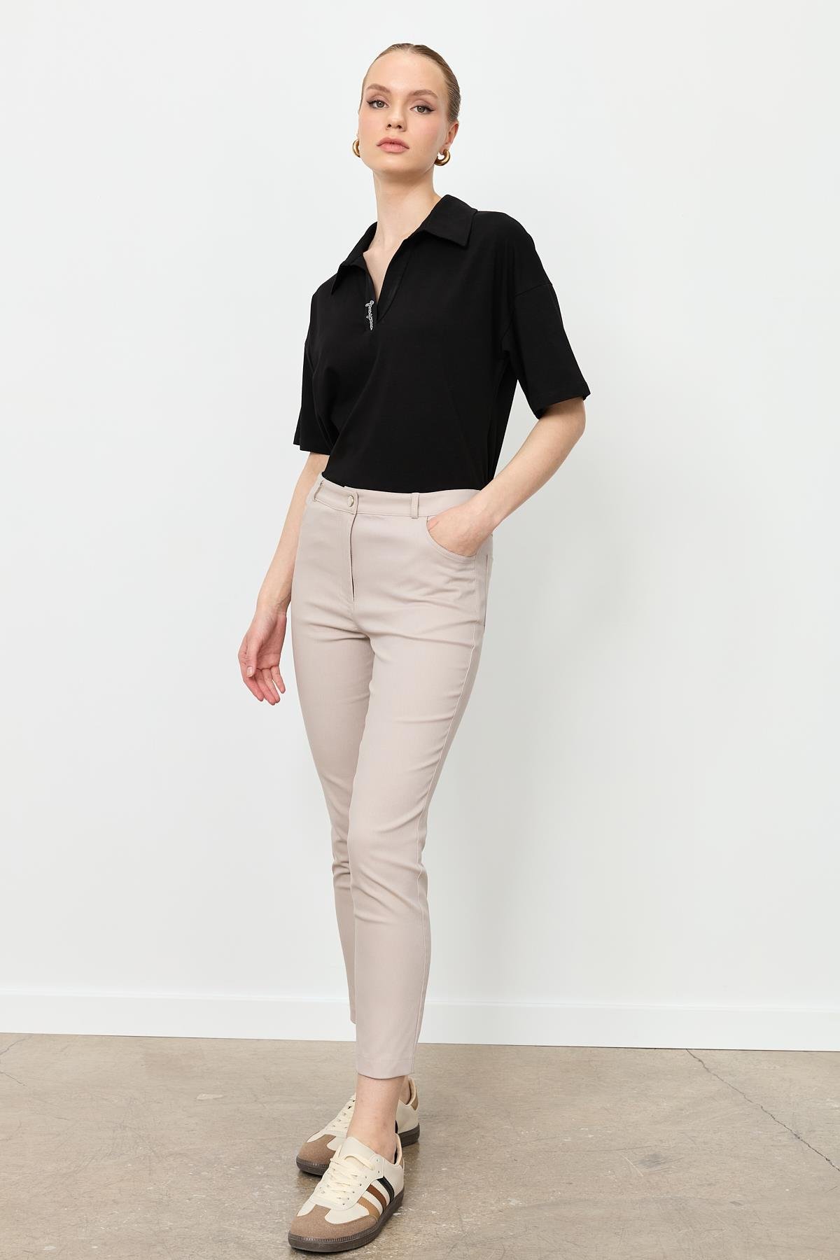 Dar Paça Pamuk Pantolon-TAŞ