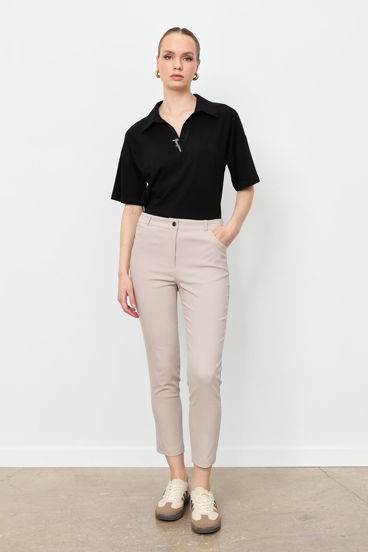 Dar Paça Pamuk Pantolon-TAŞ