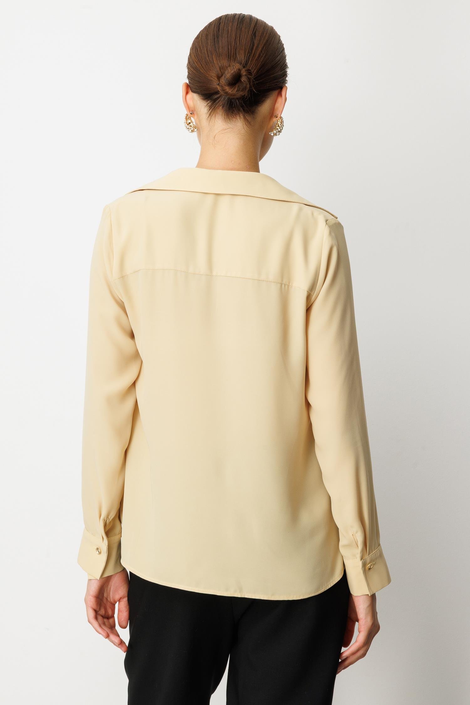 Degaje Yaka Bağlama Detaylı Gömlek-SARI