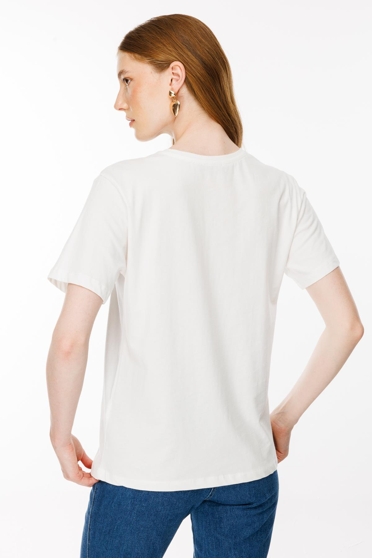 Desen Baskılı Tişört - EKRU