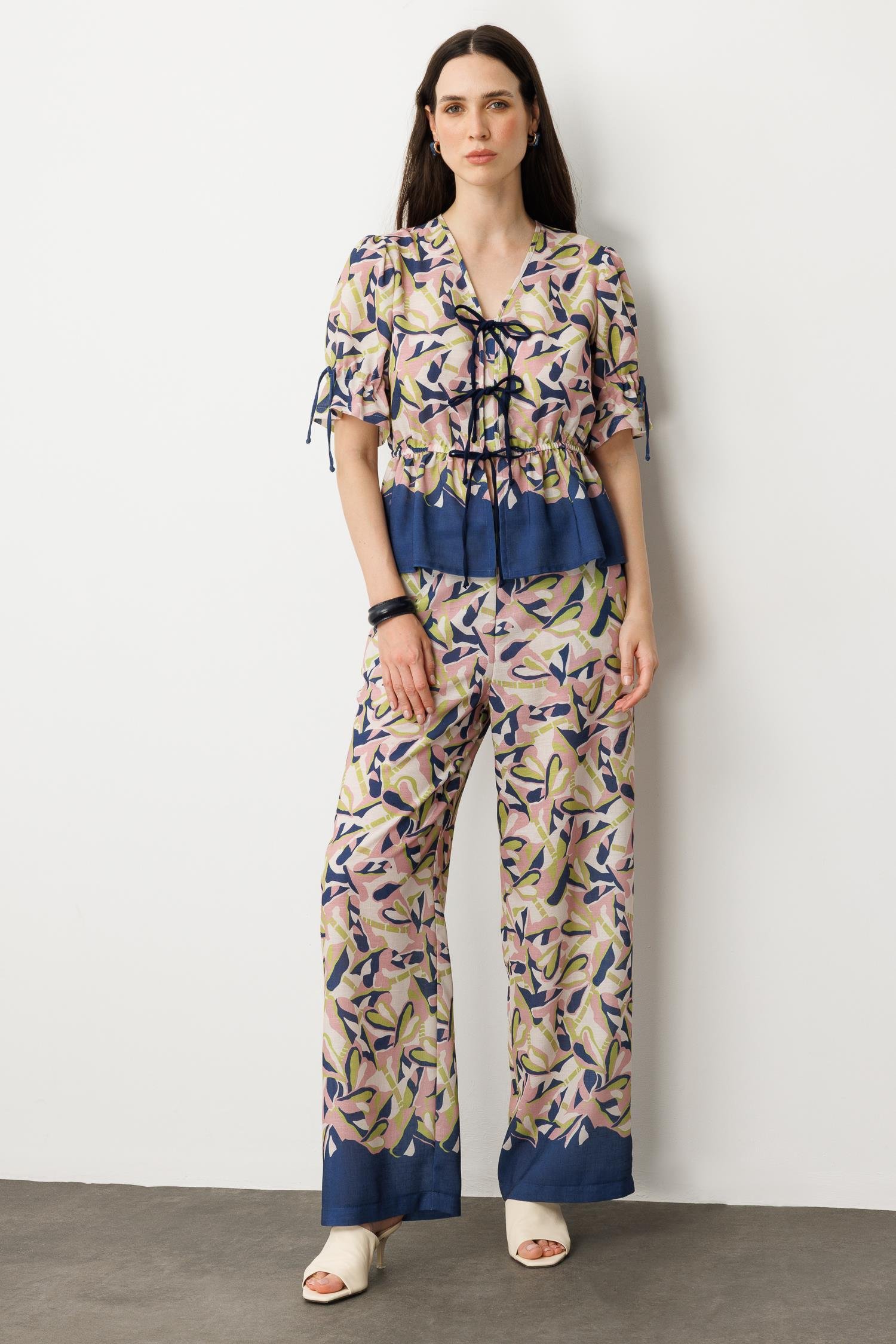 Desenli Bol Paça Pantolon-LACI