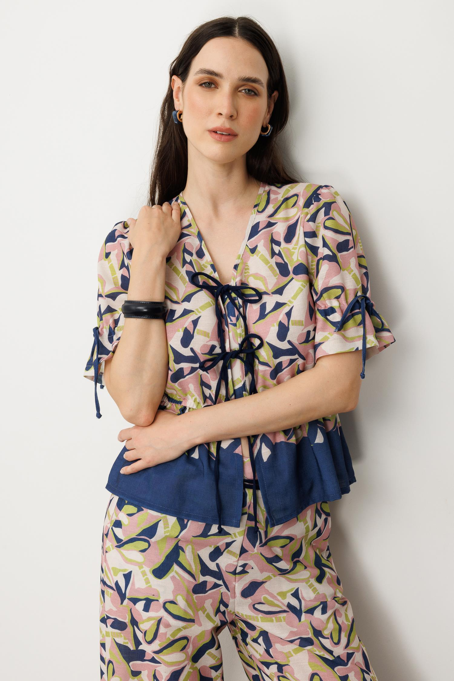 Desenli Bol Paça Pantolon-LACI