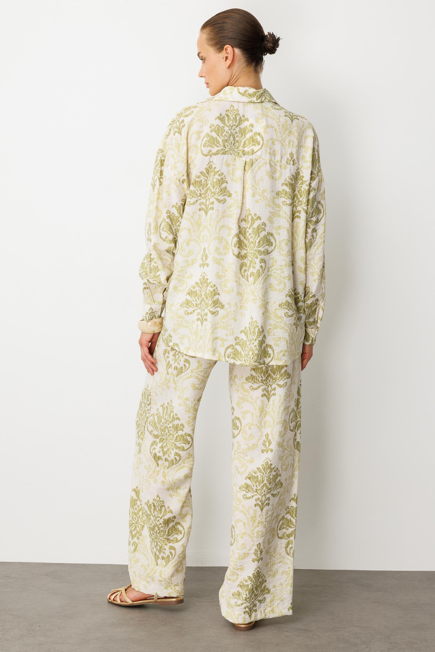 Desenli Oversize Gömlek-YEŞİL