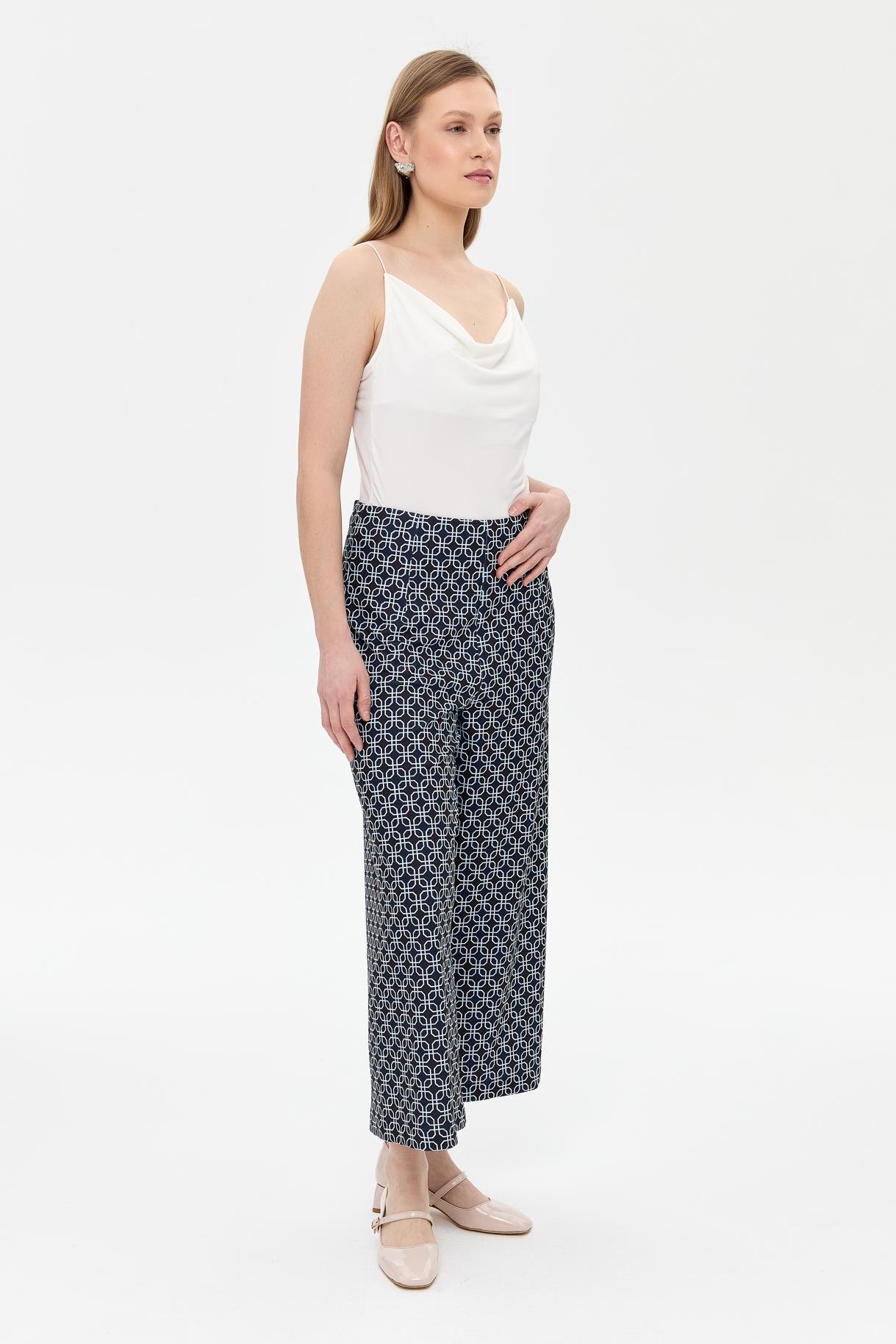 Desenli Rahat Kesim Scuba Pantolon - LACI