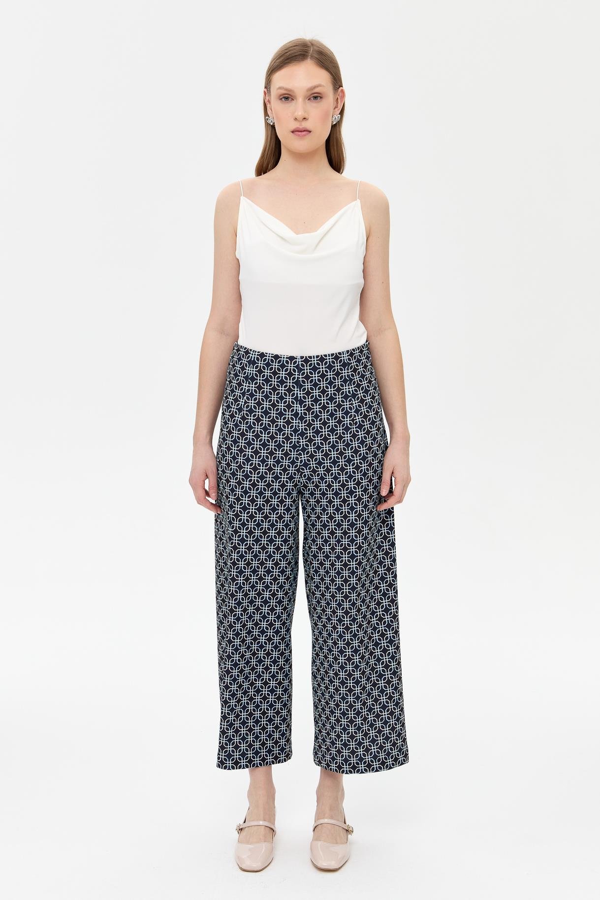 Desenli Rahat Kesim Scuba Pantolon - LACI