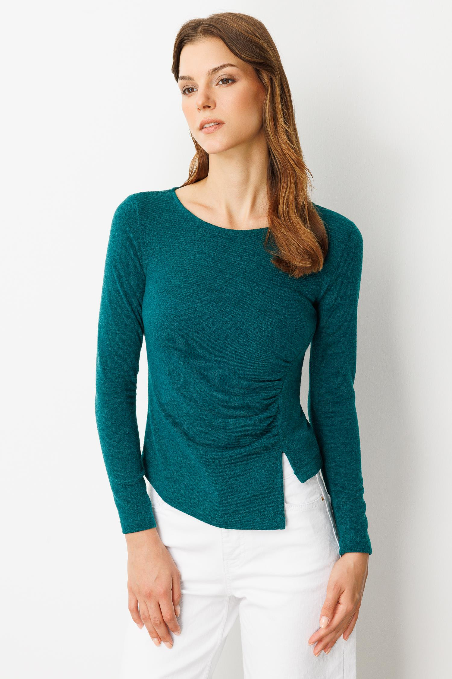 Drape Detaylı Dokuma Bluz-YEŞİL