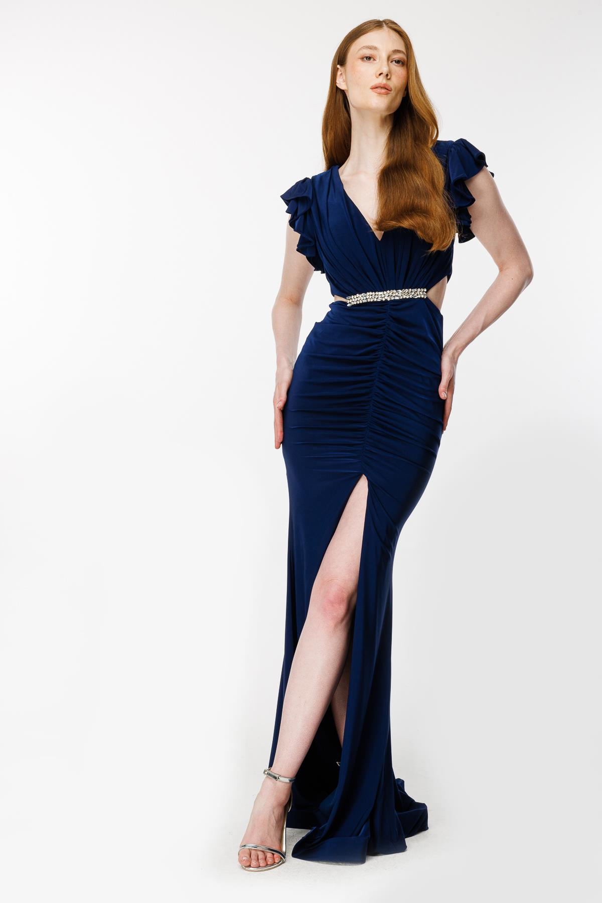 Drape Detaylı Taşlı Abiye - LACI