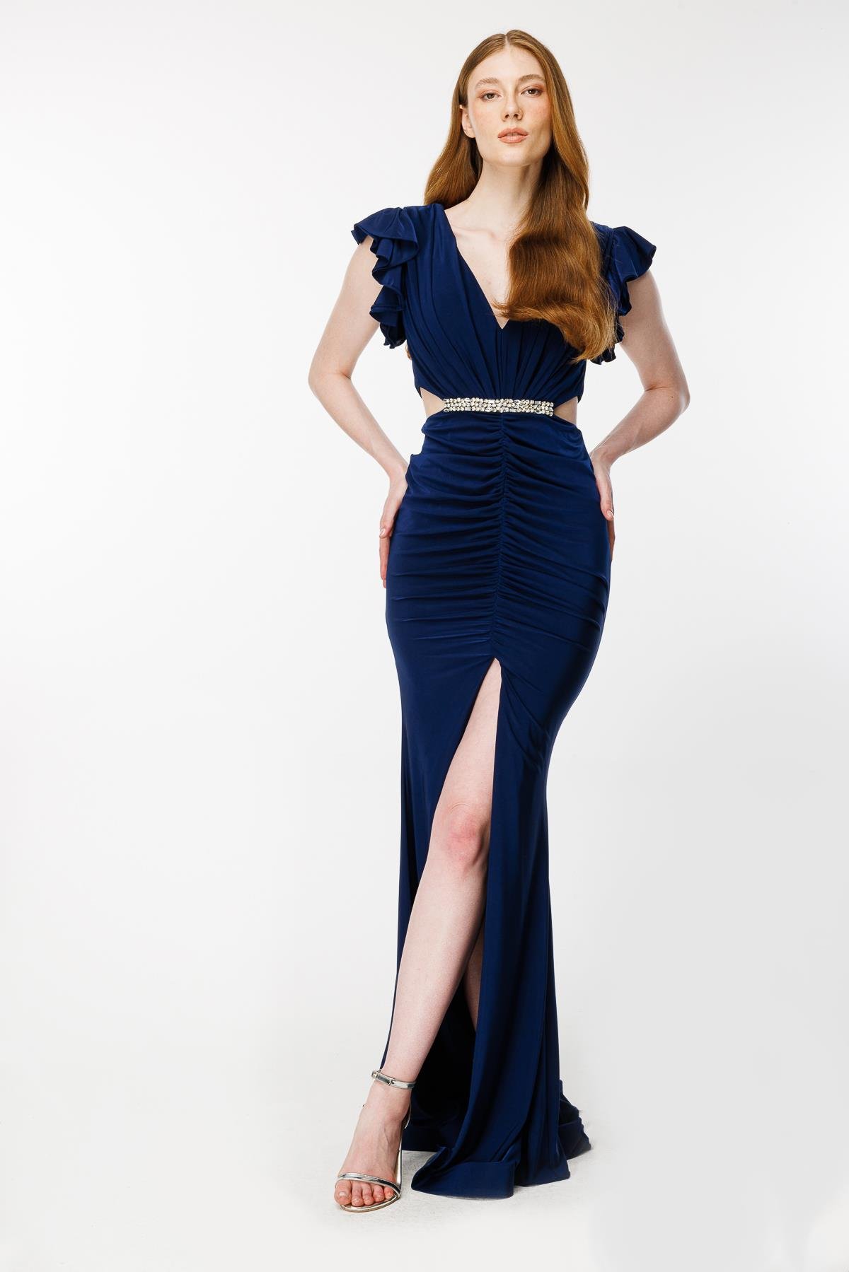 Drape Detaylı Taşlı Abiye - LACI