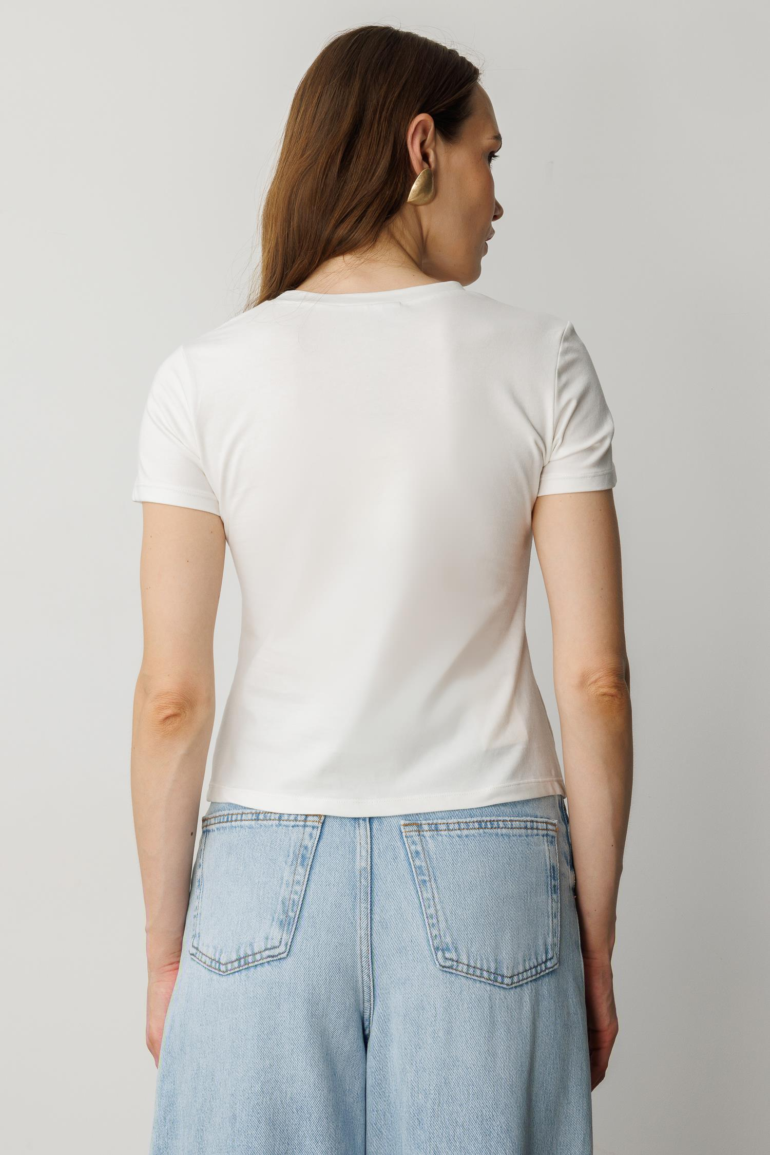 Drape Detaylı Taşlı Tişört-KEMIK