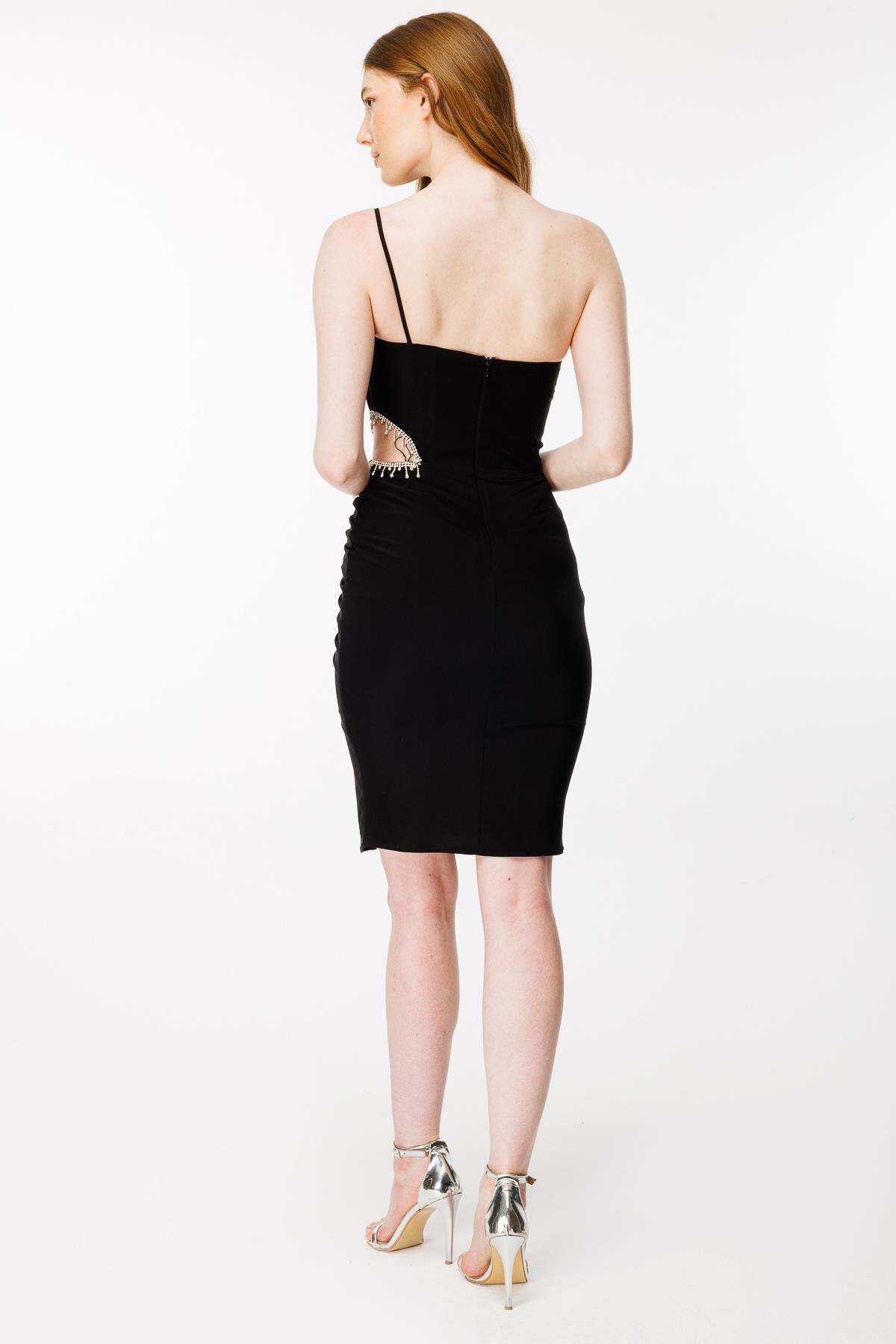 Drape Ve Cut Out Detaylı Abiye - SİYAH