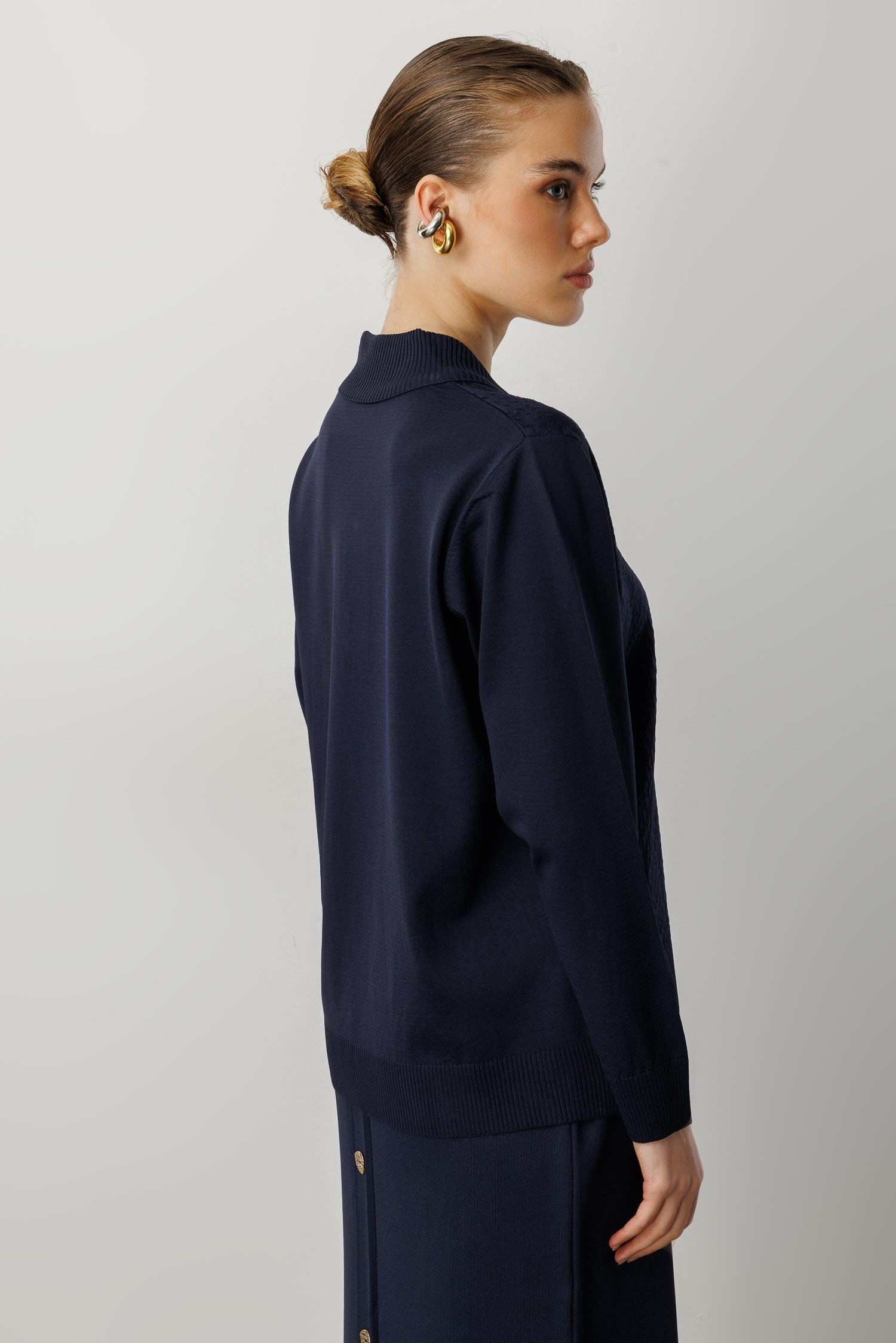 Düğme Detay Desenli Triko Kazak-LACI