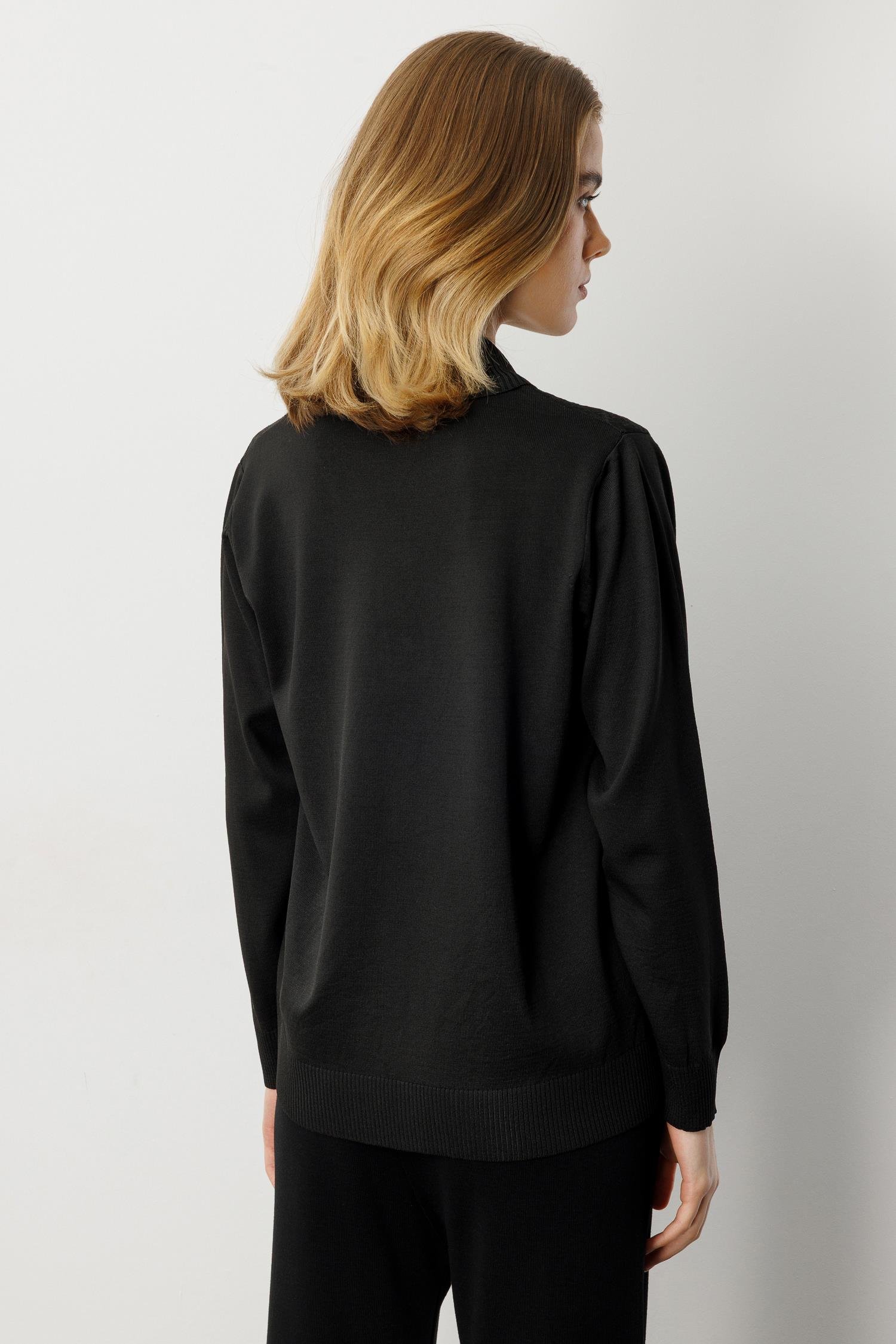 Düğme Detay Desenli Triko Kazak-SİYAH