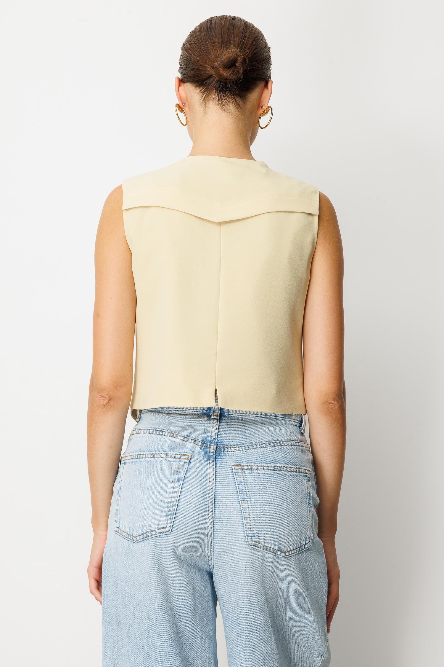 Düğme Detaylı Krep Kumaş Yelek-SARI