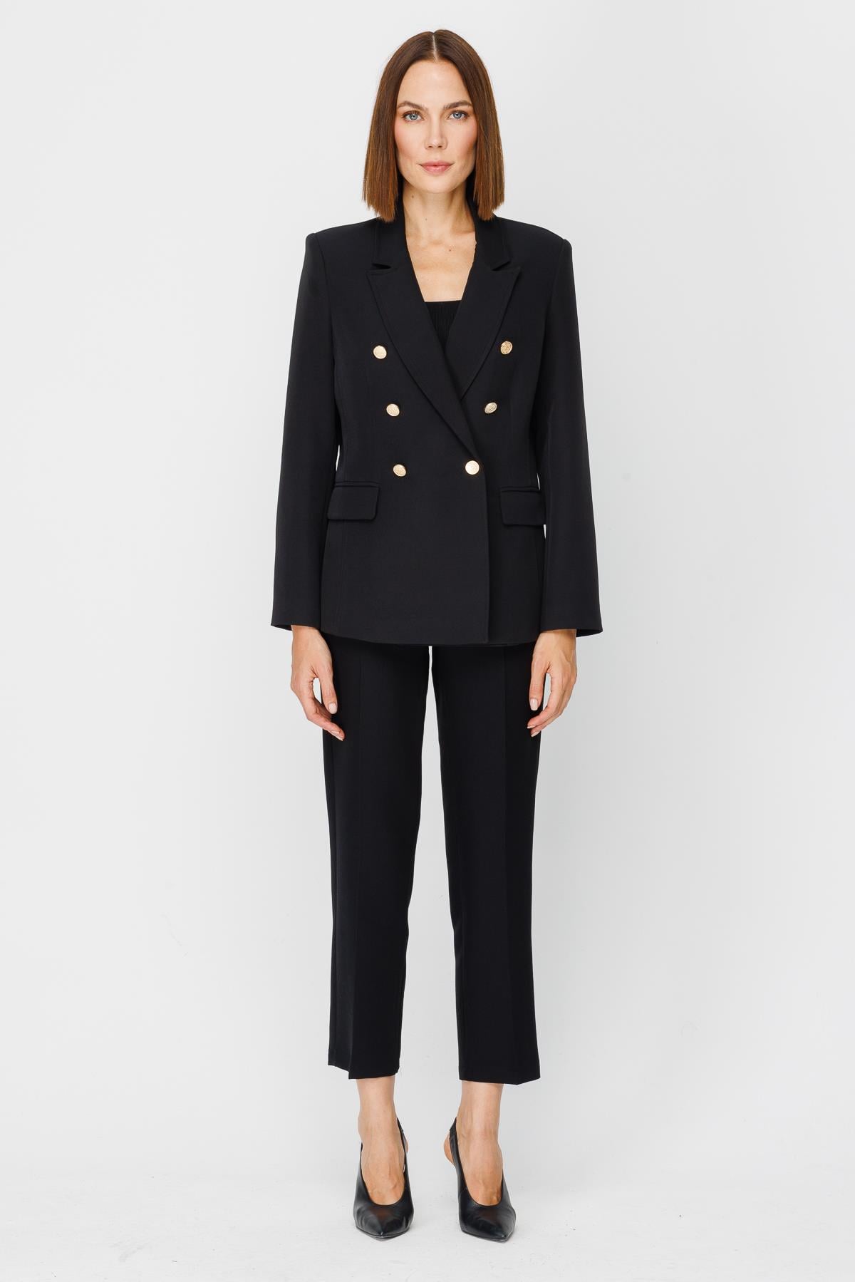 Düğmeli Blazer Ceket - SİYAH