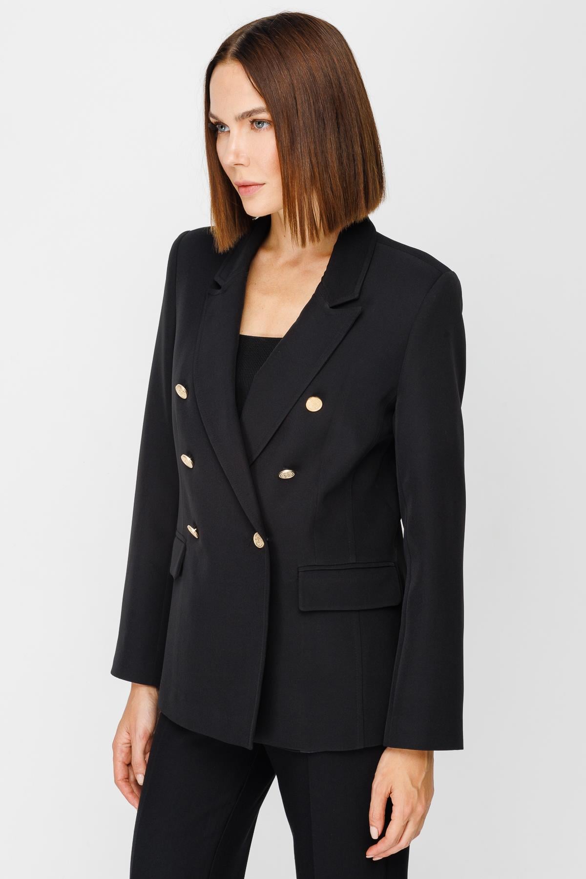 Düğmeli Blazer Ceket - SİYAH