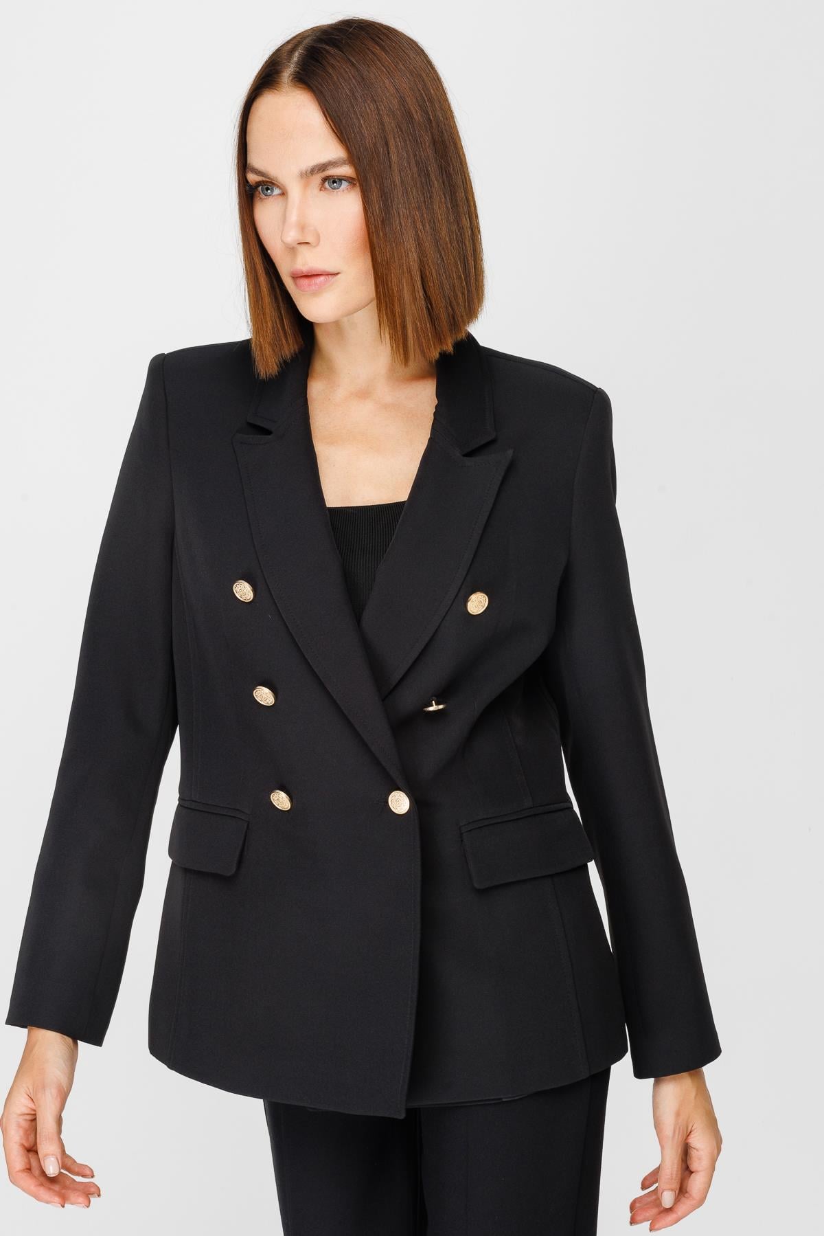 Düğmeli Blazer Ceket - SİYAH