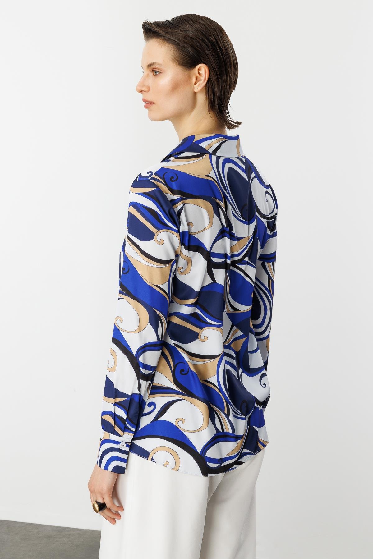 Düğmeli Saten Gömlek-BEYAZ