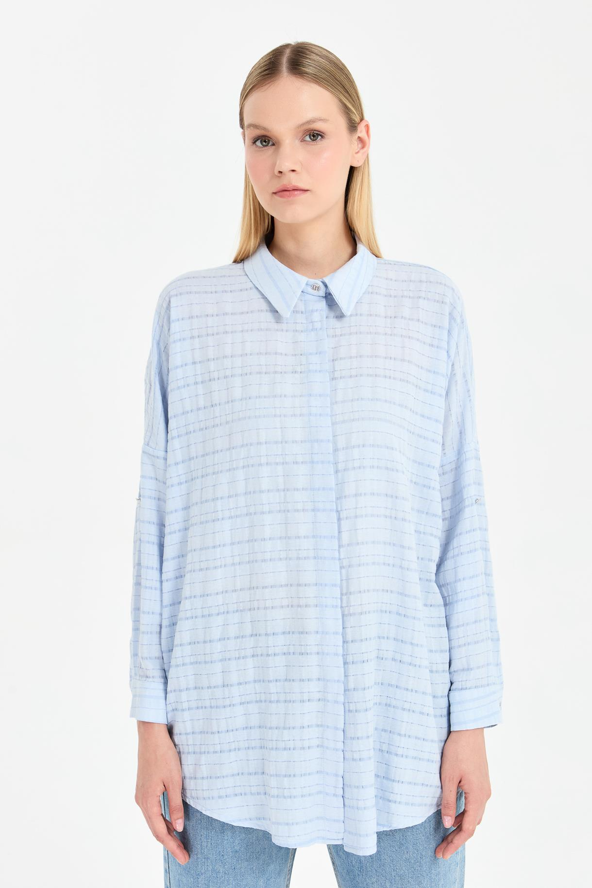 Ekose Coton Rahat Gömlek - MAVİ