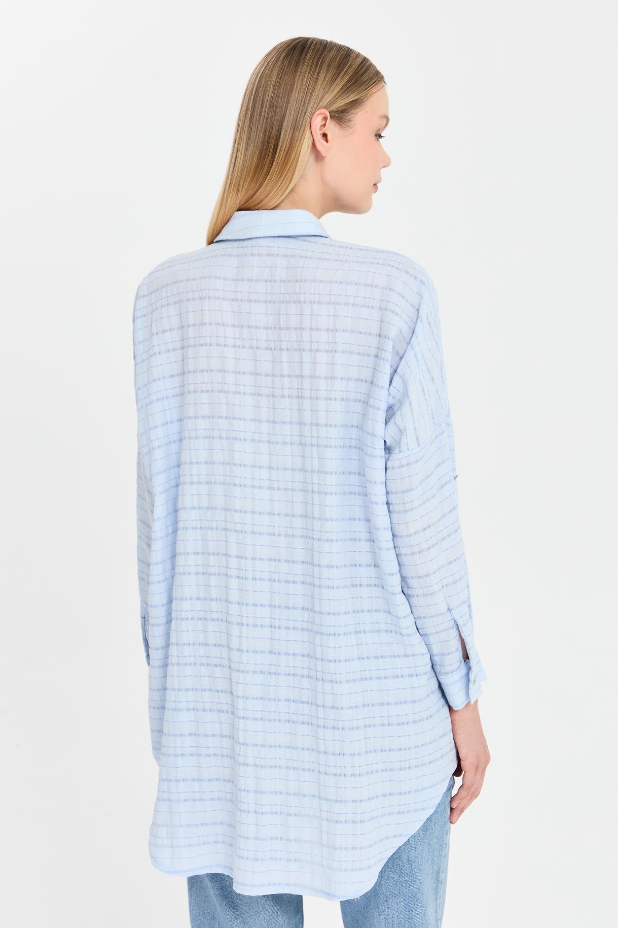 Ekose Coton Rahat Gömlek - MAVİ