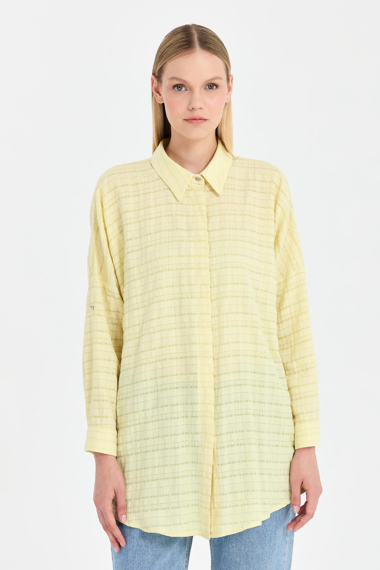 Ekose Coton Rahat Gömlek - SARI