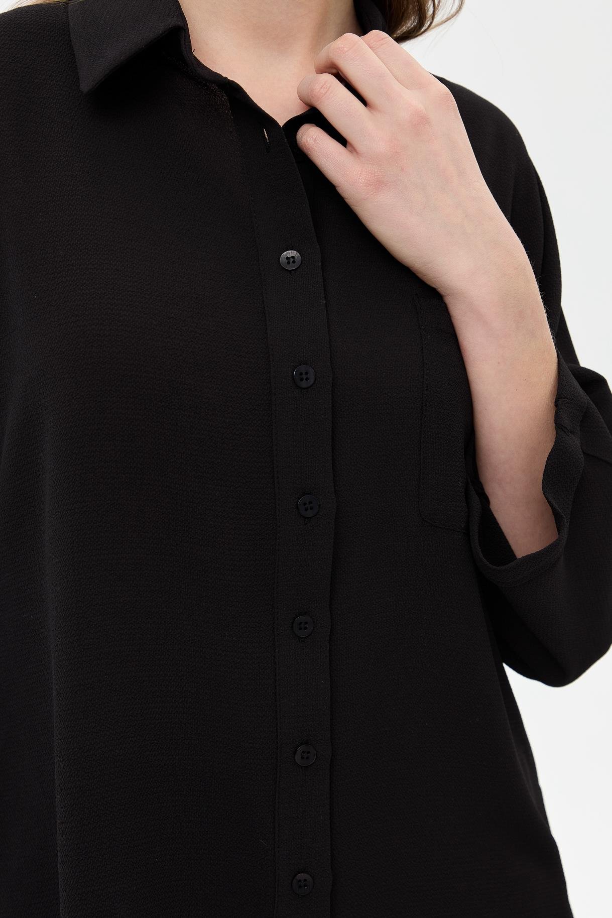 Etek Ucu Büzgülü Gömlek - SİYAH