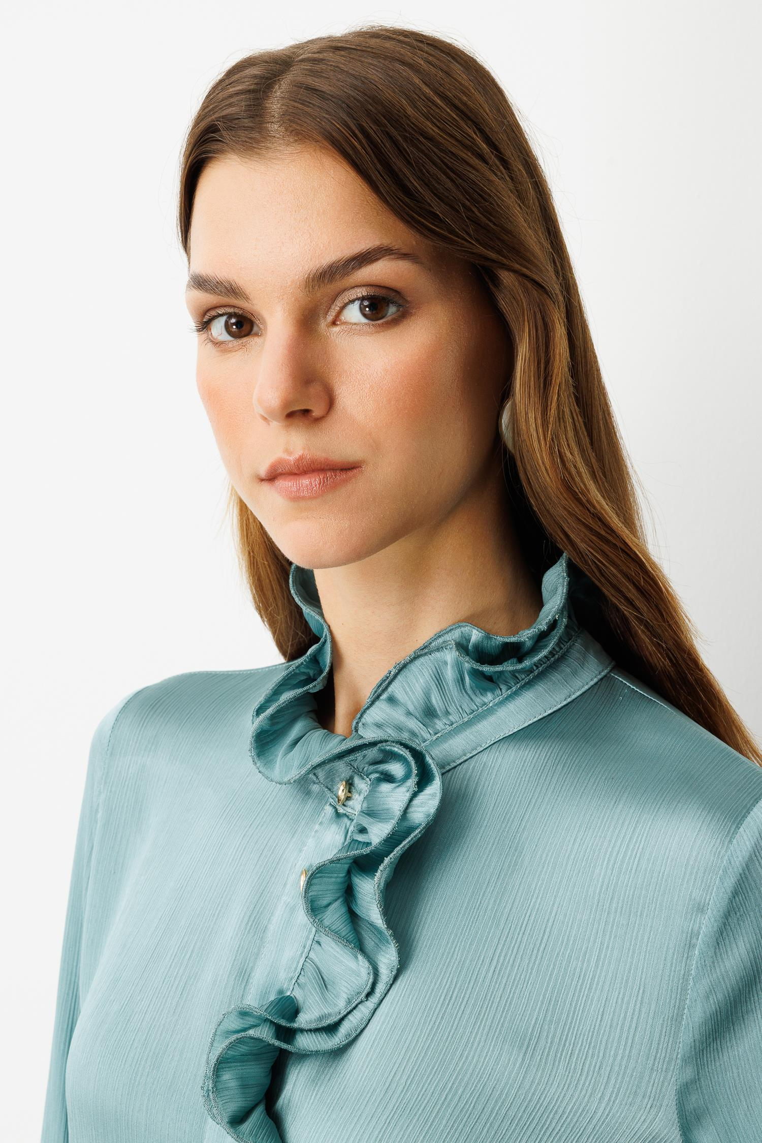 Farbela Detaylı Saten Gömlek-MINT