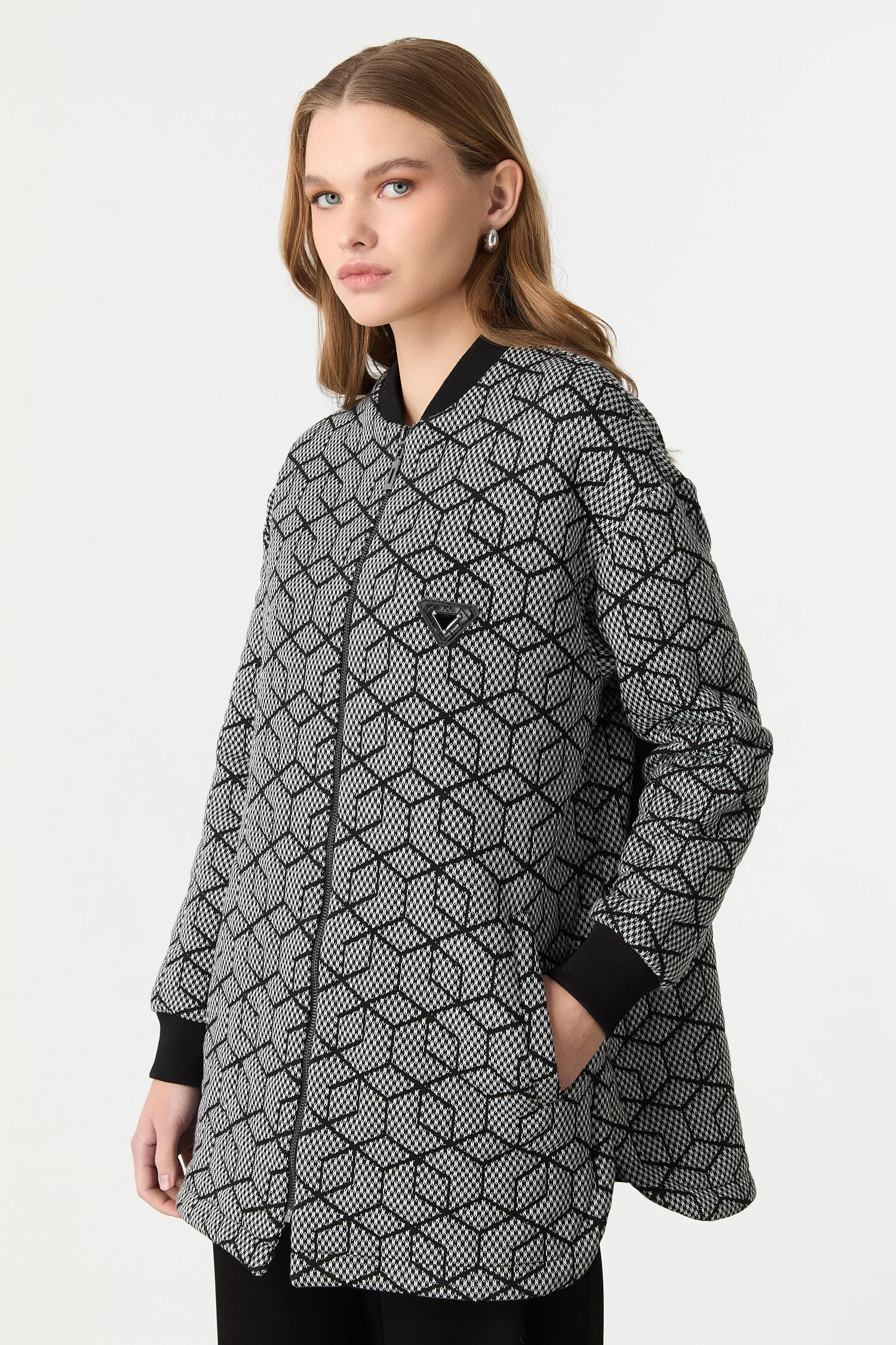 Fermuar Detaylı Dokuma Tunik Ceket-SİYAH