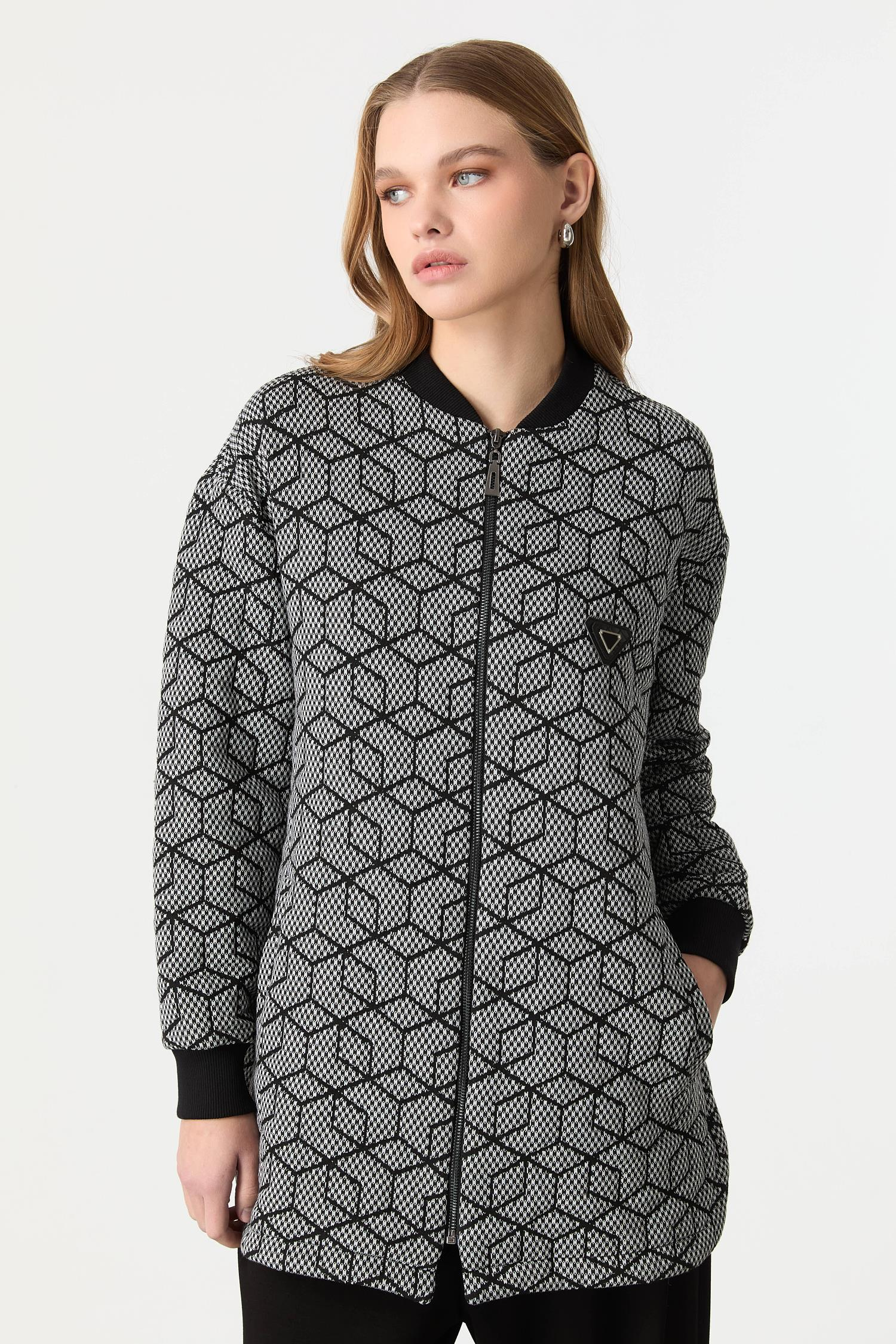 Fermuar Detaylı Dokuma Tunik Ceket-SİYAH