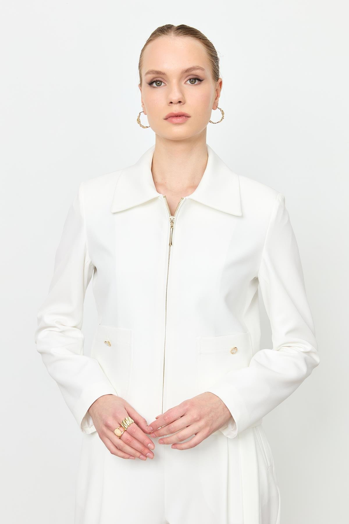 Fermuar Detaylı Kısa Ceket-KEMIK