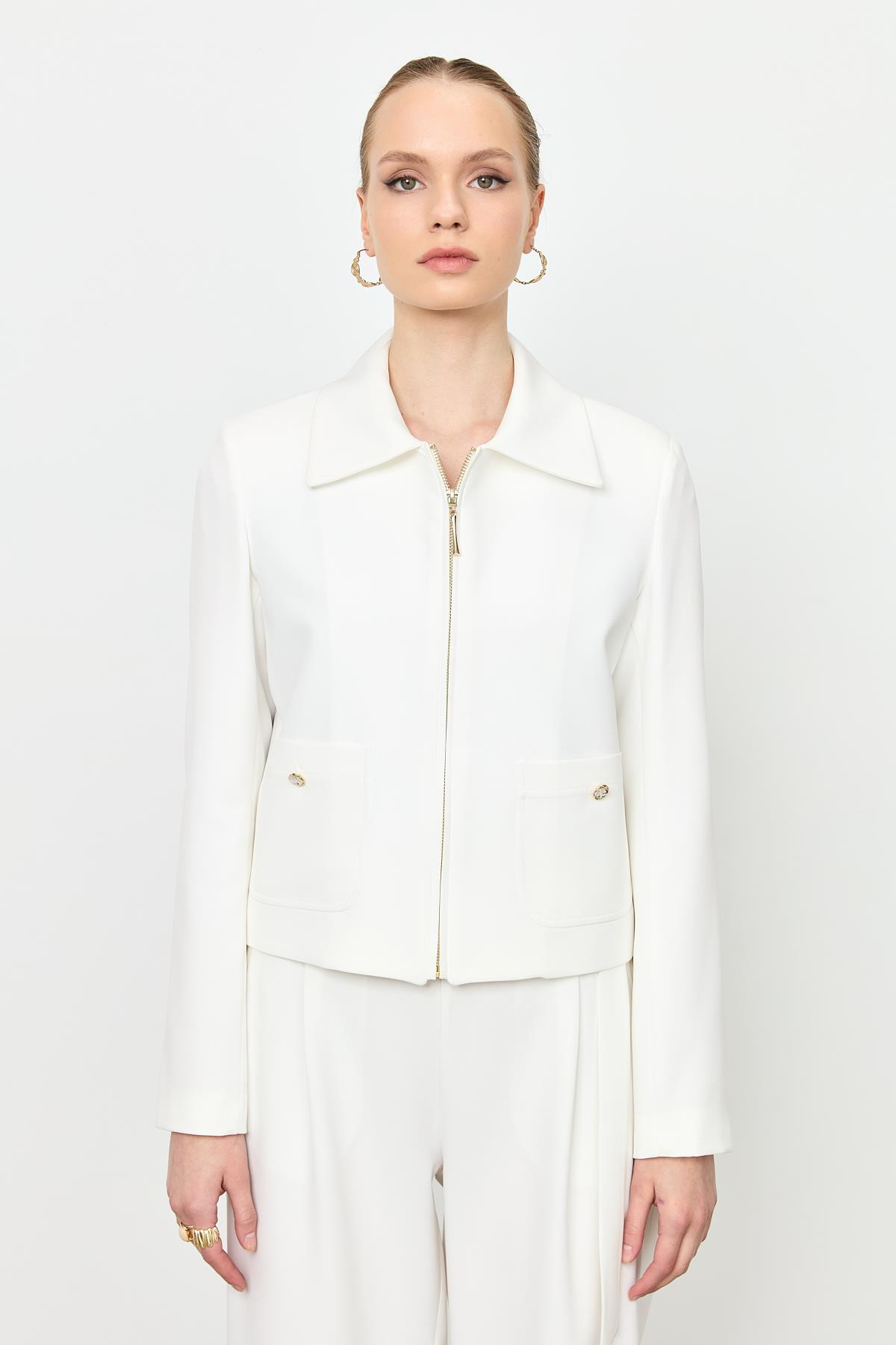 Fermuar Detaylı Kısa Ceket-KEMIK