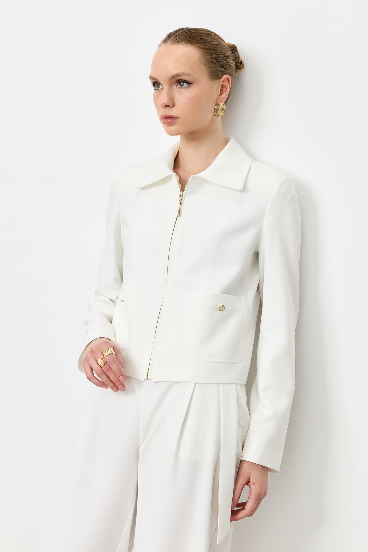 Fermuar Detaylı Kısa Ceket-KEMIK