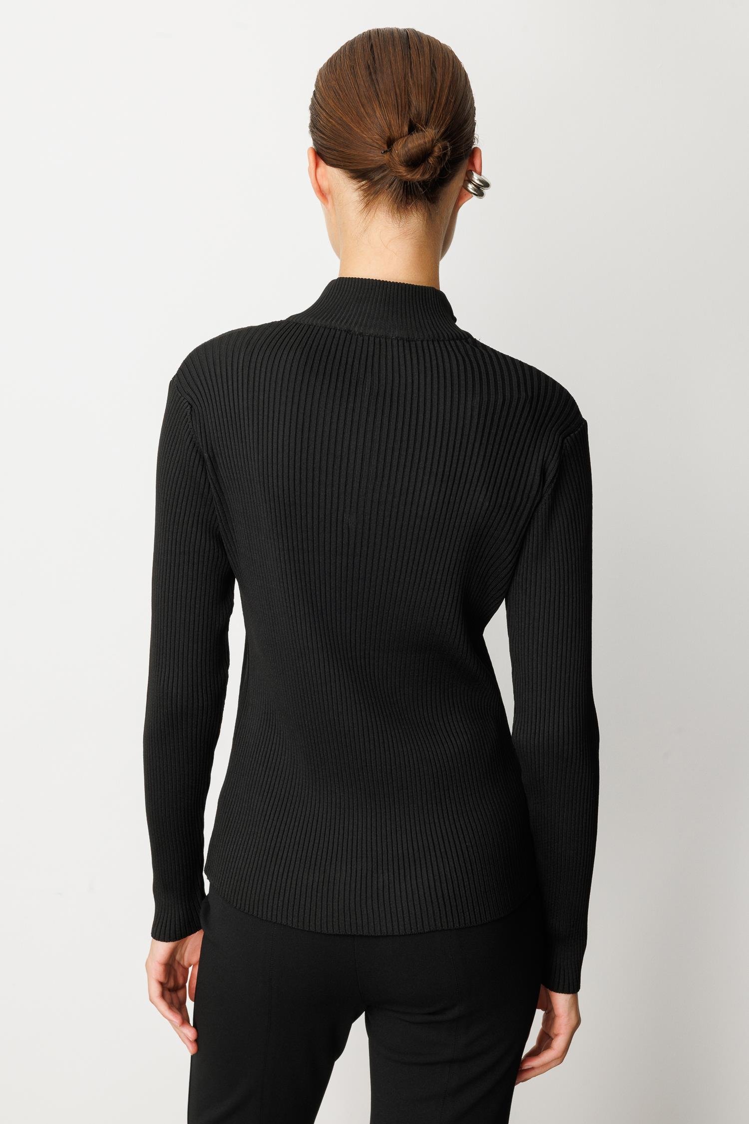 Fermuar Yaka Yarım Balıkçı Triko Kazak-SİYAH