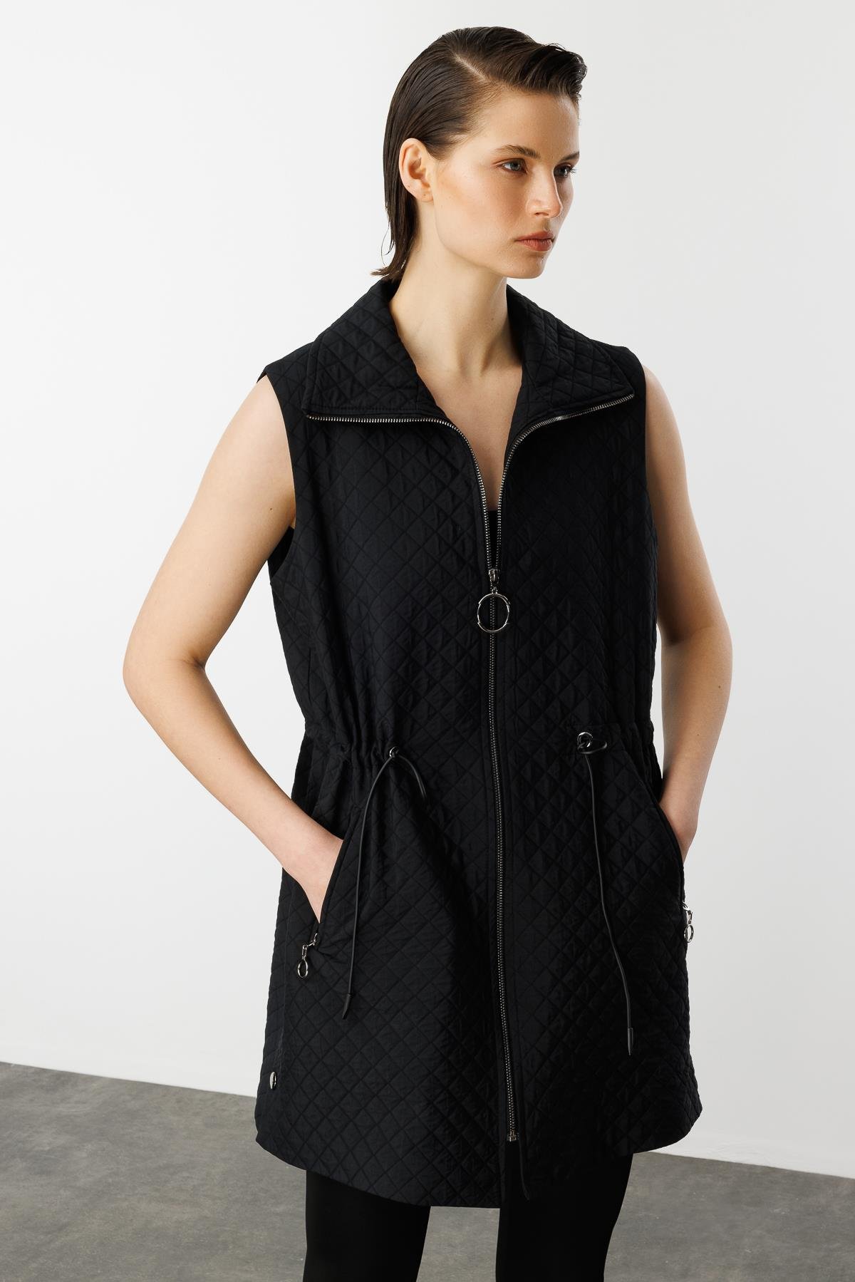 Fermuarlı Penye Yelek-SİYAH