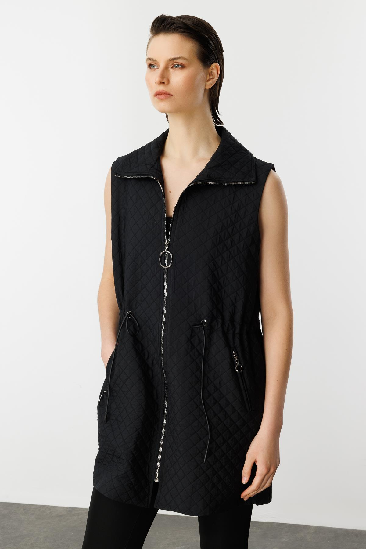 Fermuarlı Penye Yelek-SİYAH