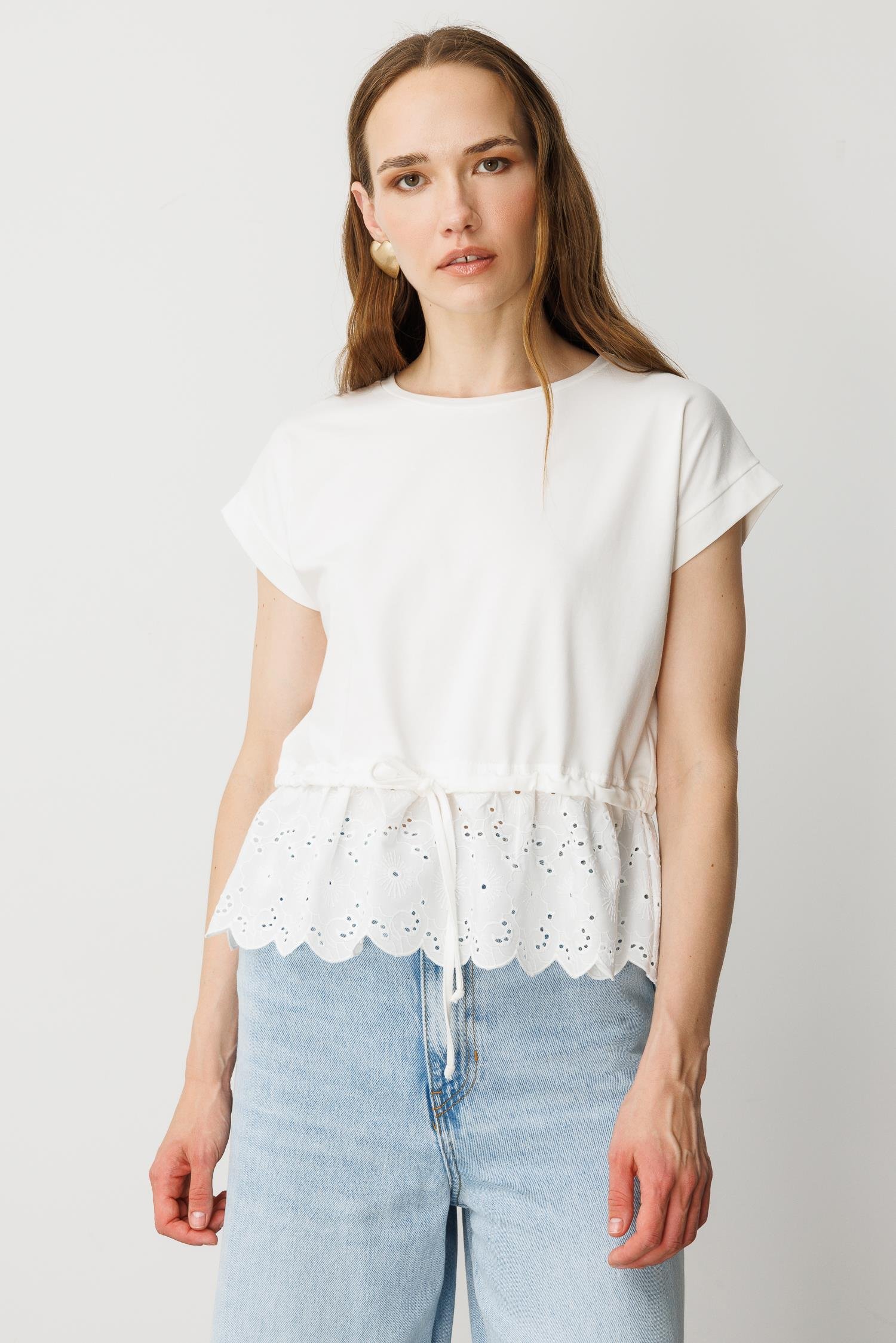 Fisto Detay Pamuklu Penye Tişört-KEMIK